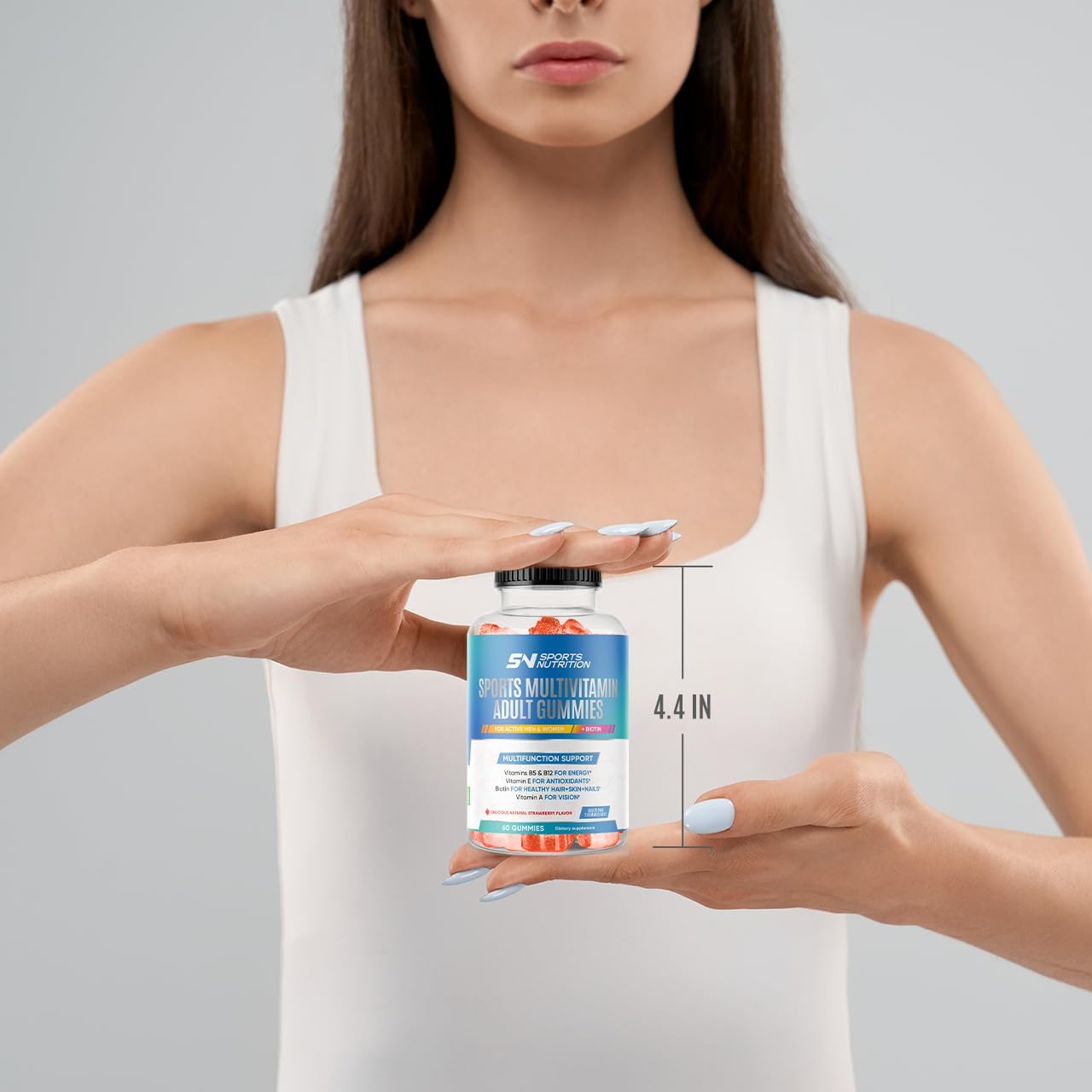 Multivitamin Gummies with Biotin for Active Men and Women - 60 Delicious Strawberry Flavored Gummies with Vitamins B5 and B12