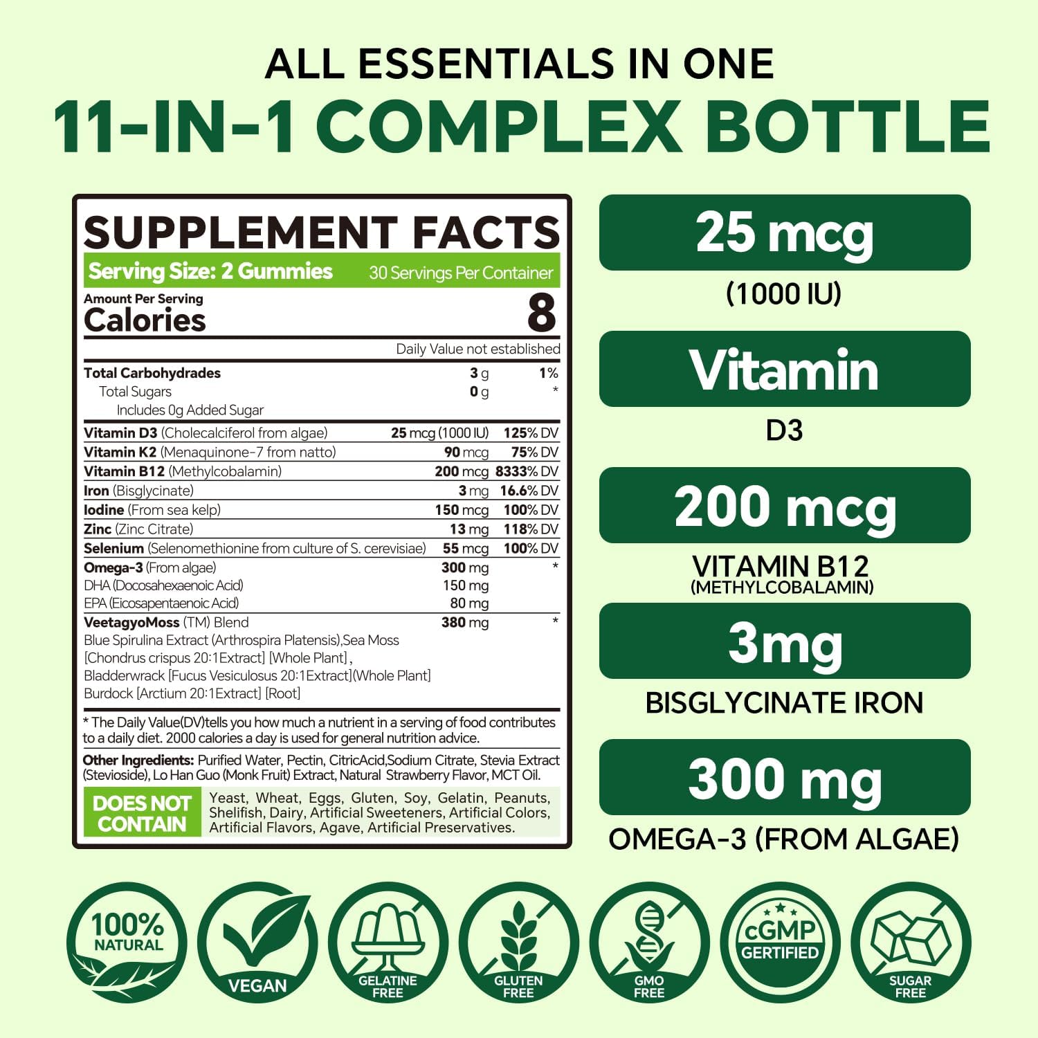 Multivitamin Magnesium Gummies 500mg with Vitamin D3 and K2-1000IU D3 90mcg K2 - 400mg
