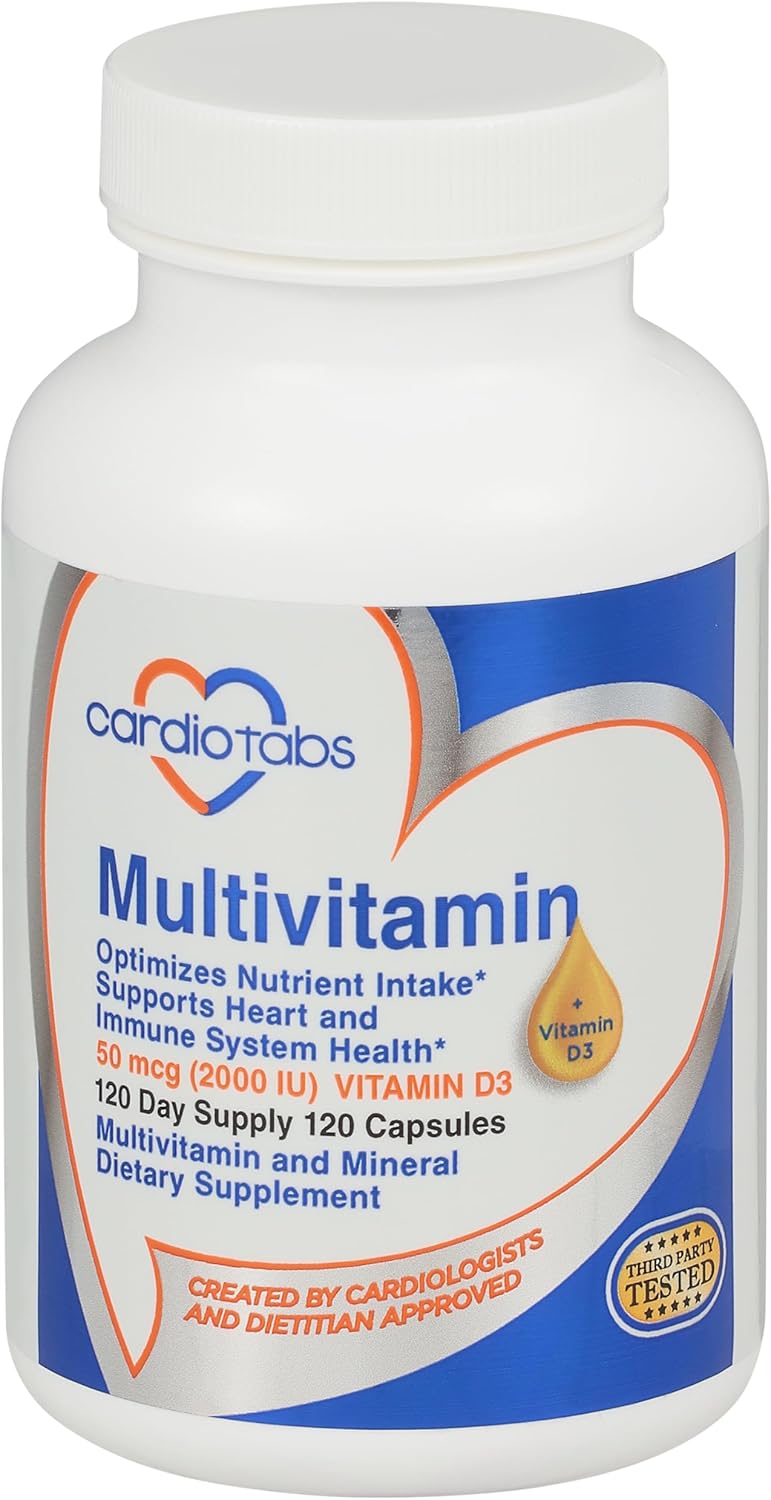 Multivitamin with CardioTabs for Men & Women - Heart & Immune Support, B-Complex, Vitamins A, C, E, K, D3 - 120 Count