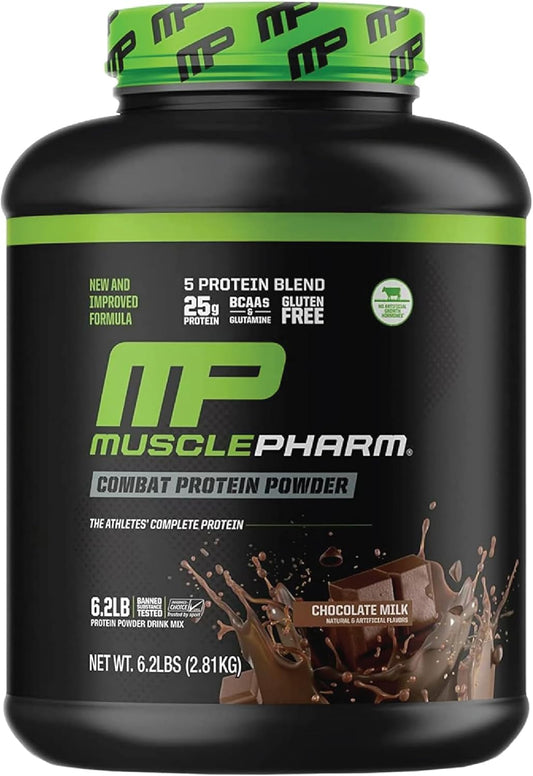 Muscle Pharm Combat Protein Powder, Chocolate Milk Flavor, 6.2 lb - 77 Servings, 5 Protein Sources, Gluten Free - Fuel Your Muscles for Better Workouts
