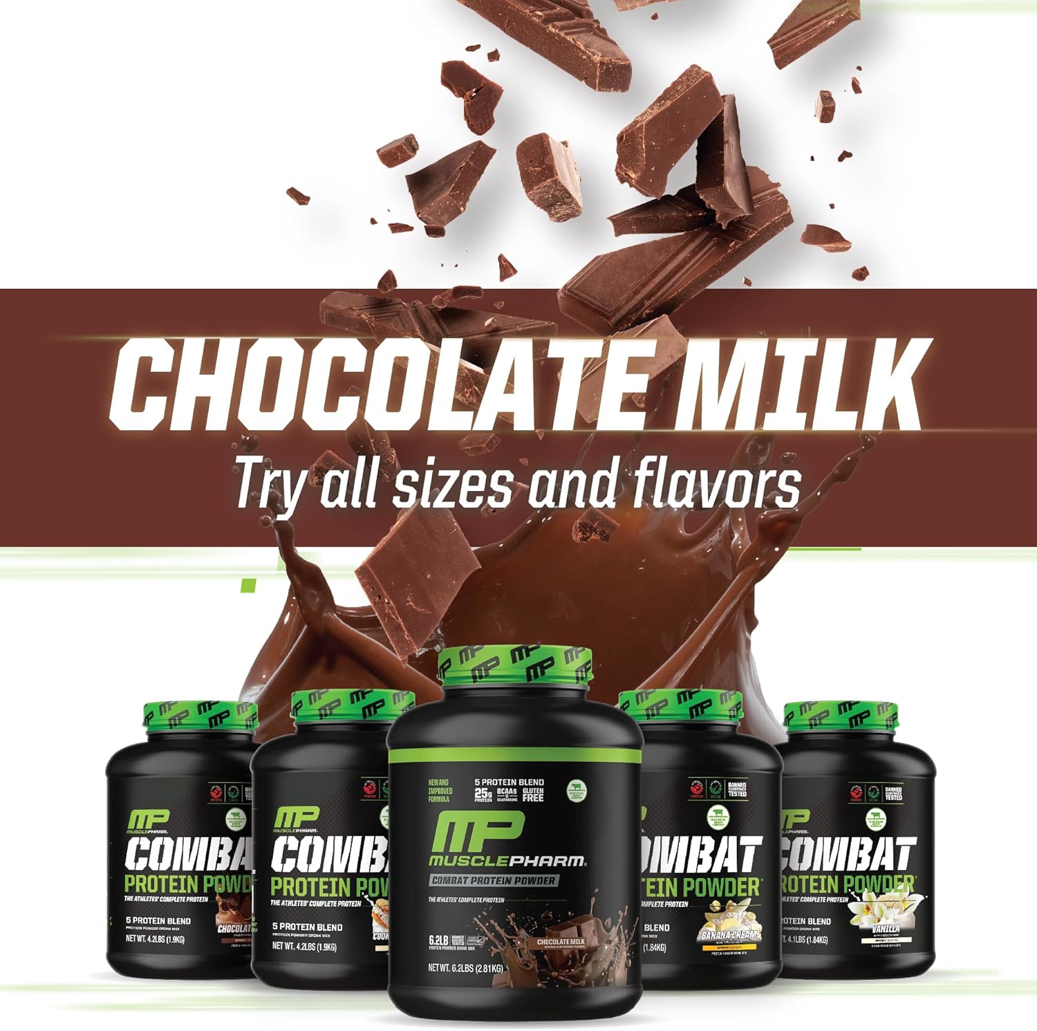 Muscle Pharm Combat Protein Powder, Chocolate Milk Flavor, 6.2 lb - 77 Servings, 5 Protein Sources, Gluten Free - Fuel Your Muscles for Better Workouts