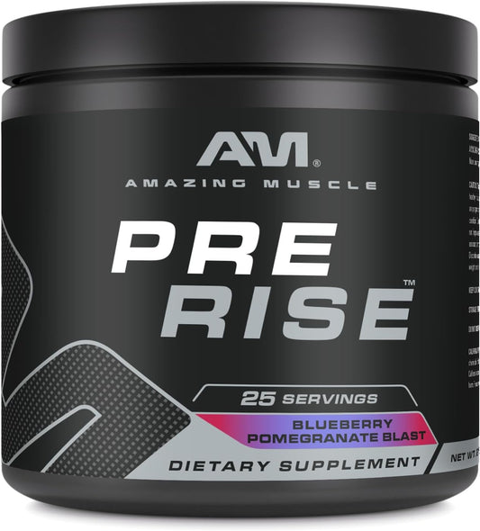 Muscle Pre Rise Pre-Workout Powder Supplement with Caffeine & Beta-Alanine for Men & Women - Blueberry Pomegranate Blast - 25 Servings