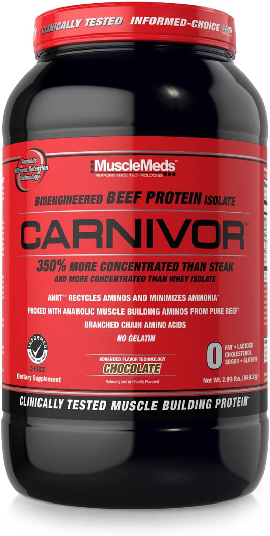 MuscleMeds CARNIVOR Chocolate Beef Protein Isolate Powder - 23g Protein, Halal Certified, Muscle Building & Recovery - Lactose, Sugar & Fat Free - 28 Servings