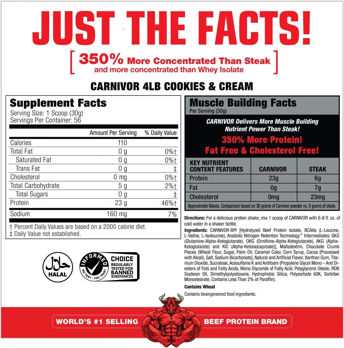 MuscleMeds Carnivor Cookies & Cream Beef Protein Isolate Powder - 56 Servings, 1680g, 59.2oz, 3.7lb