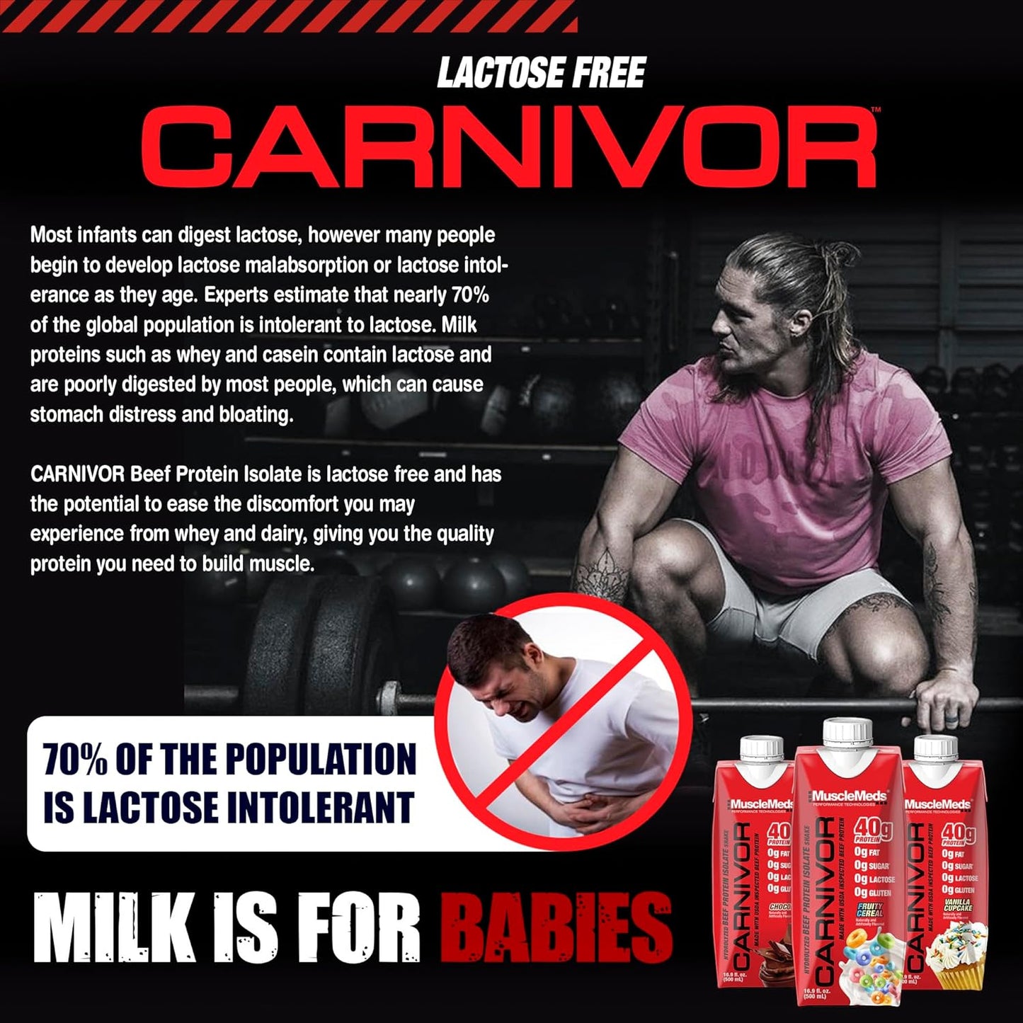 MuscleMeds Carnivor RTD Fruity Cereal Protein Drink, 40g Isolate Protein, Lactose & Sugar Free, Muscle Building & Recovery, Halal Certified, 16.9oz (Pack of 12)