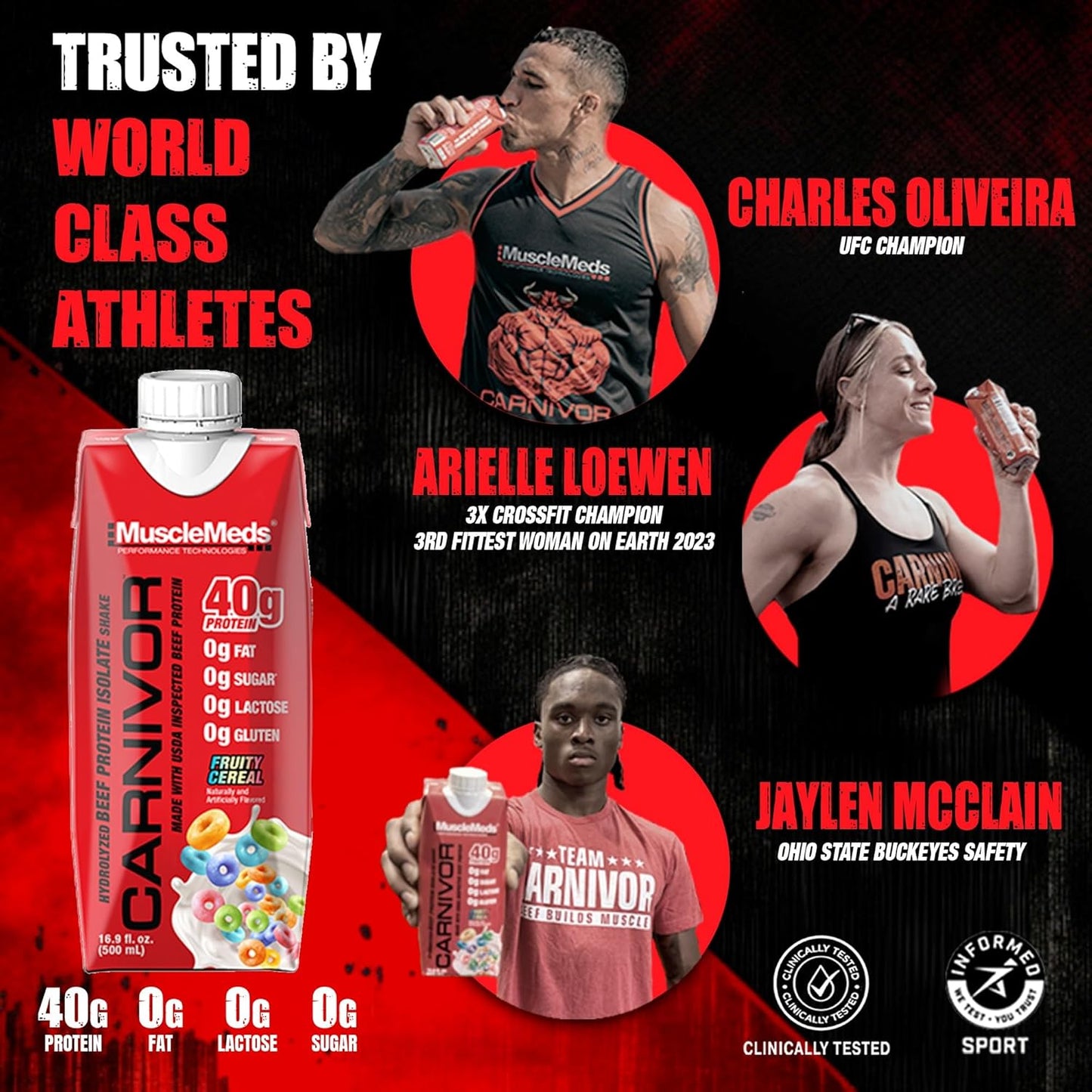 MuscleMeds Carnivor RTD Fruity Cereal Protein Drink, 40g Isolate Protein, Lactose & Sugar Free, Muscle Building & Recovery, Halal Certified, 16.9oz (Pack of 12)