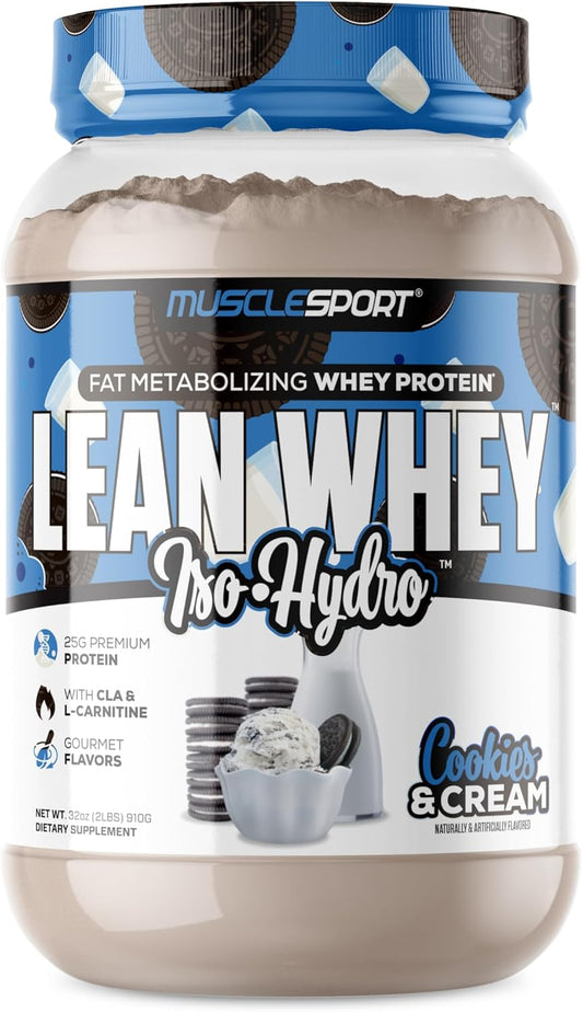 Musclesport Lean Whey Revolution™: Low Calorie, Low Carb, Low Fat Whey Protein Isolate with Hydrolyzed Whey - 25g Protein per Scoop - Cookies N Cream Flavor - 2lb