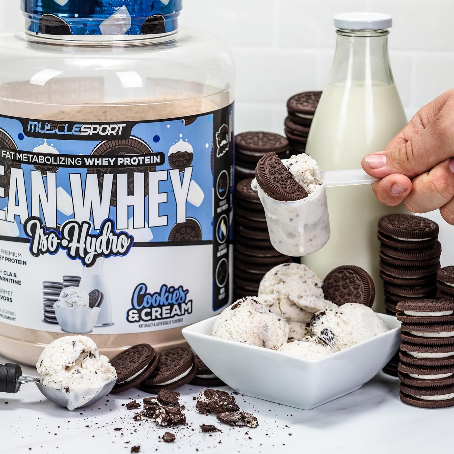 Musclesport Lean Whey Revolution™: Low Calorie, Low Carb, Low Fat Whey Protein Isolate with Hydrolyzed Whey - 25g Protein per Scoop - Cookies N Cream Flavor - 2lb