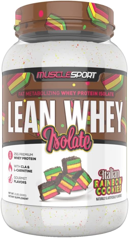 Musclesport Lean Whey Revolution™ Protein Powder - Italian Rainbow Cookie Flavor - Low Calorie, Low Carb, Low Fat - 25g Protein per Scoop - 2lb Size