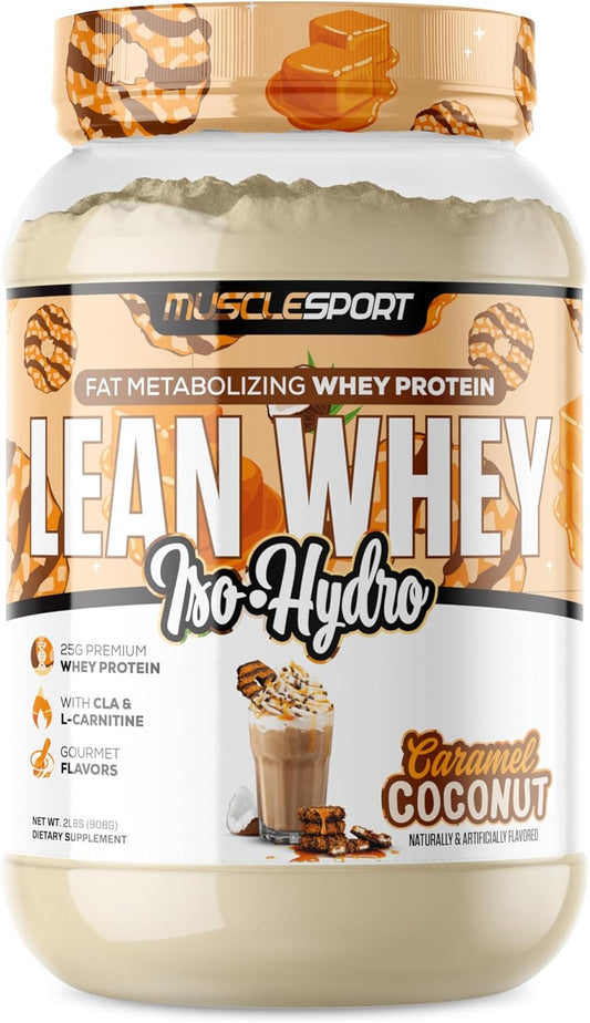 Musclesport Lean Whey Revolution™ Protein Powder - Whey Isolate, Low Calorie, Low Carb, Low Fat, 25g Protein - Coconut Caramel Flavor (2LB)