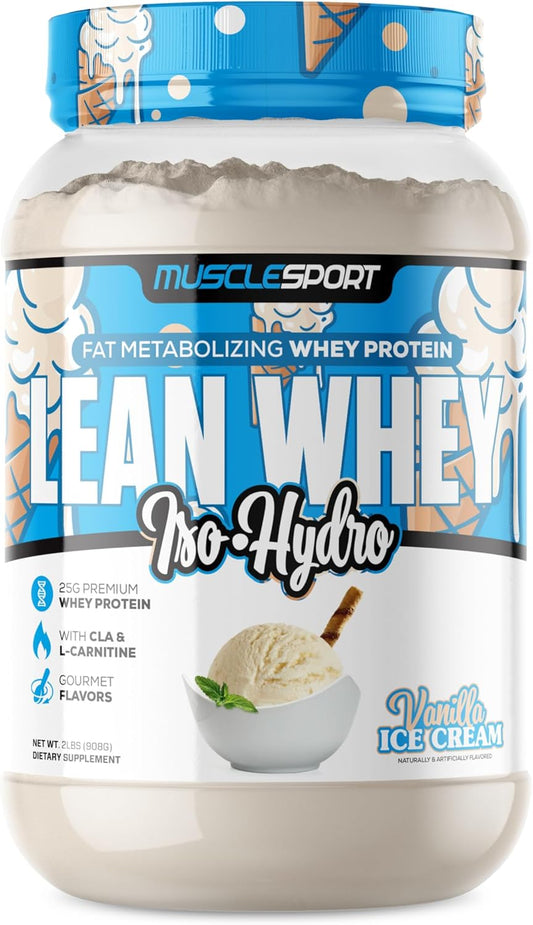 Musclesport Lean Whey Revolution™ Protein Powder - Vanilla Flavor, 25g Protein, Low Calorie, Low Carb, Low Fat - 2LB