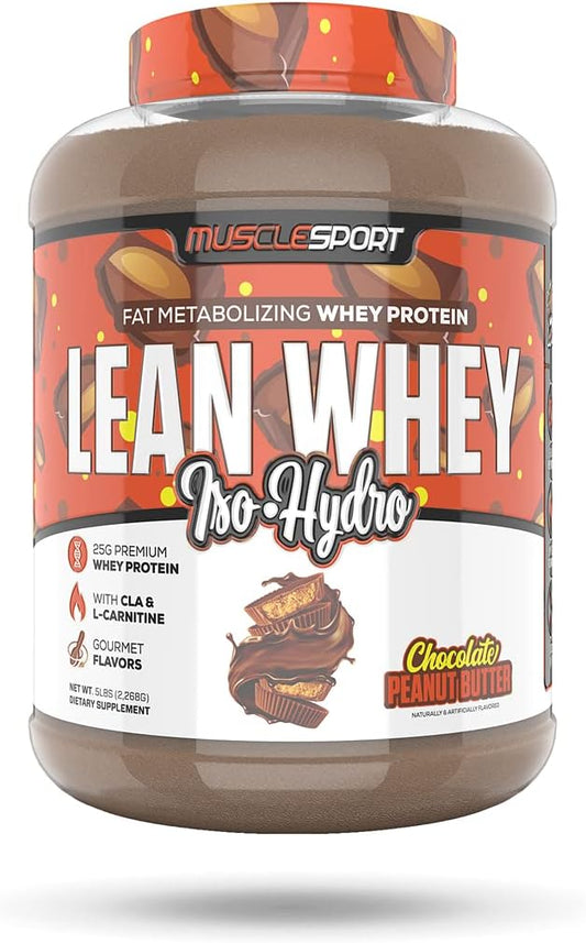 Musclesport Lean Whey Revolution™ Protein Powder - 5lb Chocolate Peanut Butter - Low Calorie, Low Carb, Low Fat - 25g Protein - Whey Isolate - Delicious Flavors