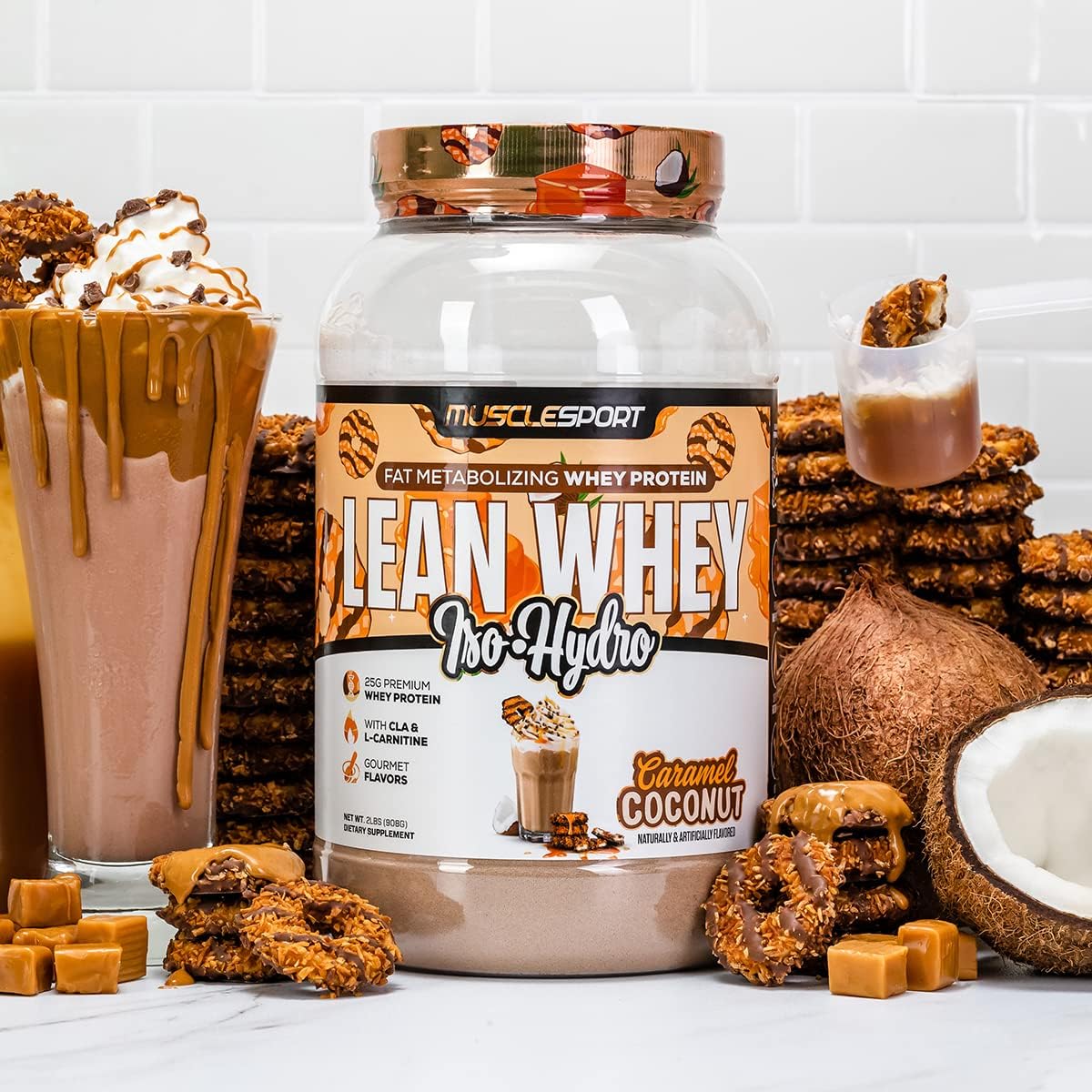 Musclesport Lean Whey Revolution™ Protein Powder - Whey Isolate, Low Calorie, Low Carb, Low Fat, 25g Protein - Coconut Caramel Flavor (2LB)
