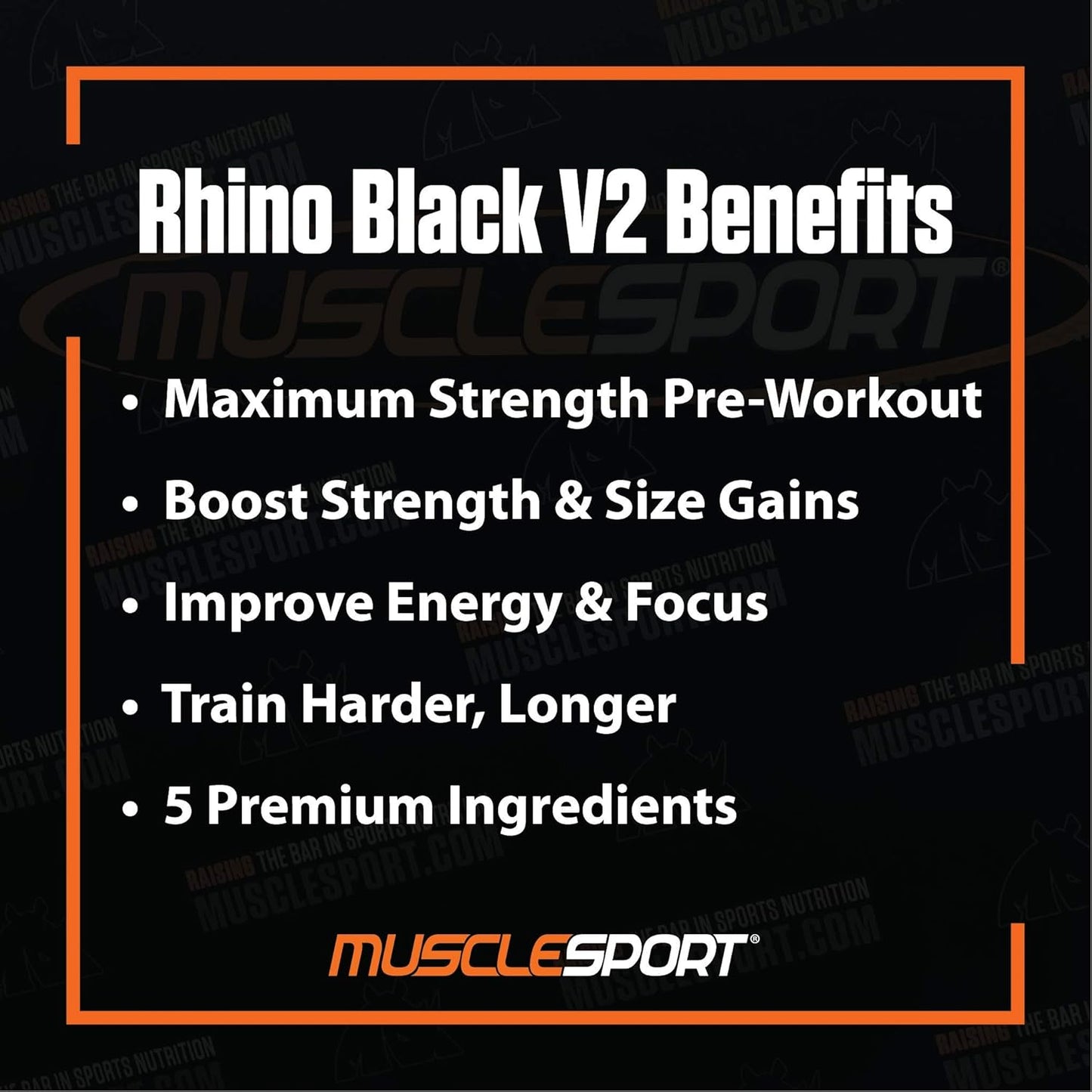 Musclesport Rhino Black® V2 Pre Workout Powder Supplement - Black Cherry Lemonade Flavor - 460g, 20 Servings - Men & Women's Preworkout