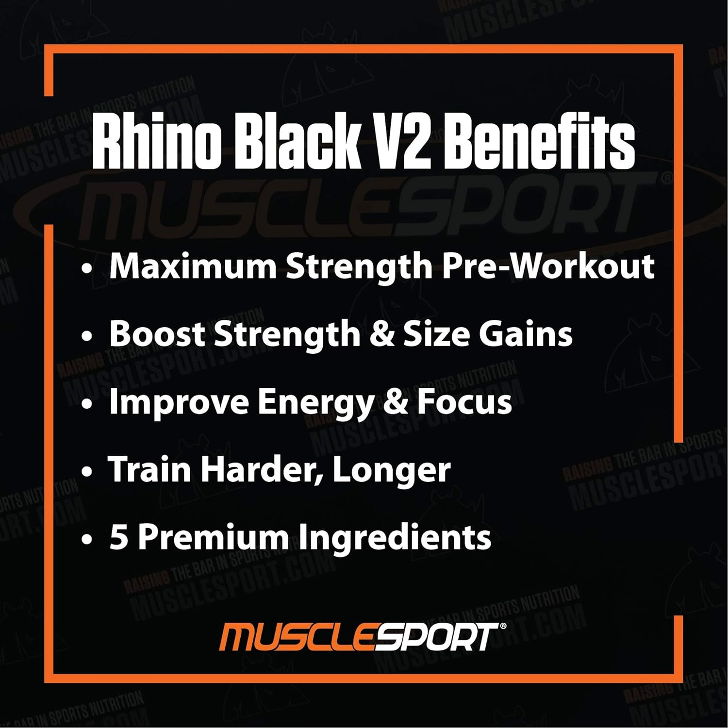 Musclesport Rhino Black® V2 Pre Workout Powder Supplement - Black Cherry Lemonade Flavor - 460g, 20 Servings - Men & Women's Preworkout