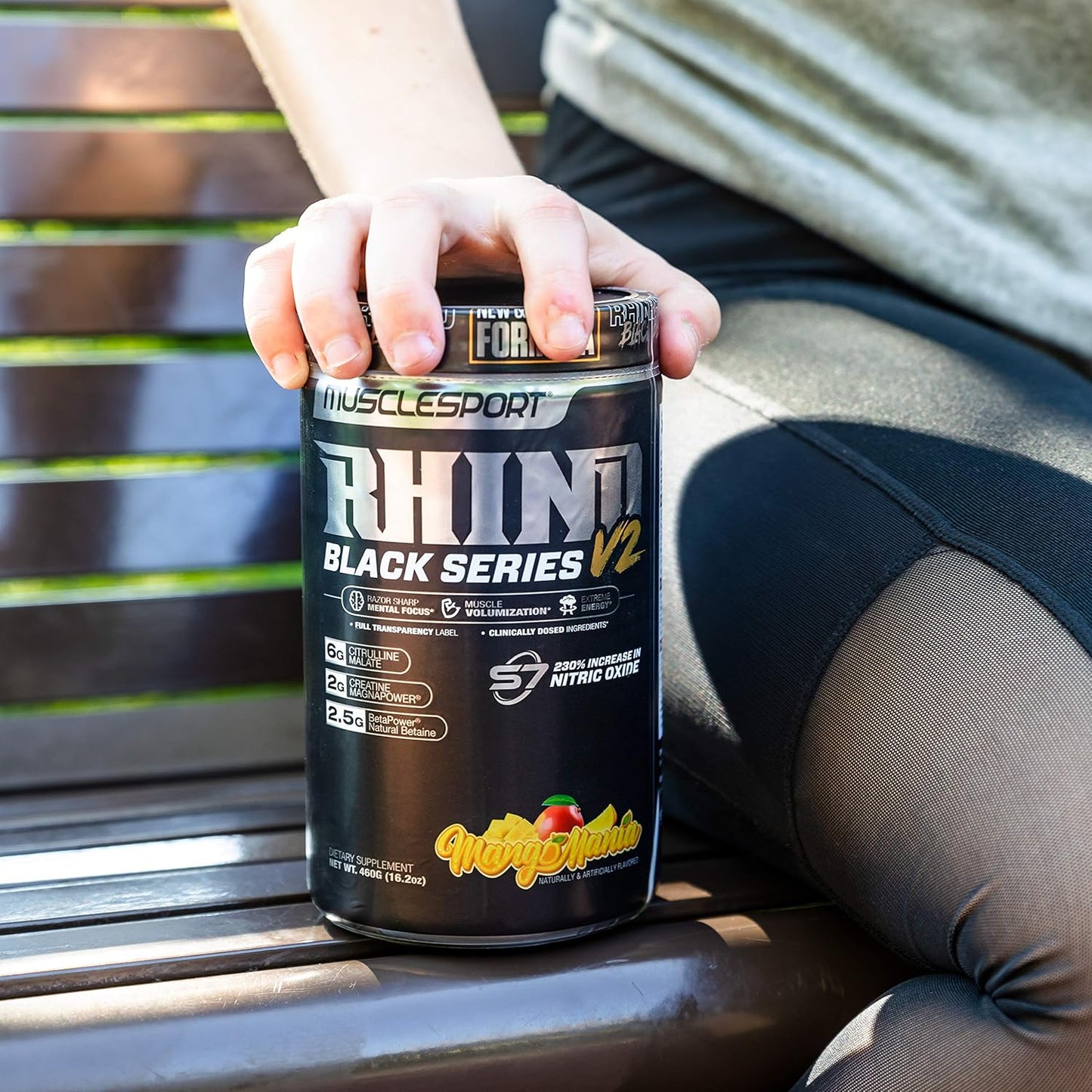 Musclesport Rhino Black® V2 Pre Workout Powder Supplement - Black Cherry Lemonade Flavor - 460g, 20 Servings - Men & Women's Preworkout