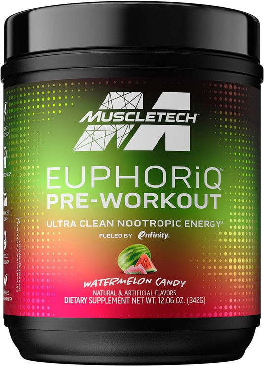 MuscleTech EuphoriQ Pre Workout Powder - Smart Energy Boost for Men and Women - Caffeine Metabolite with Paraxanthine - Watermelon Candy Flavor - 20 Servings