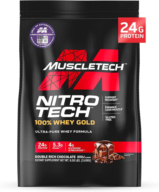 MuscleTech Nitro-Tech Whey Gold Protein Powder - Chocolate Smoothie Mix, 8 lbs - Ideal Protein Powder for Women & Men, Whey Isolate - 109 Servings