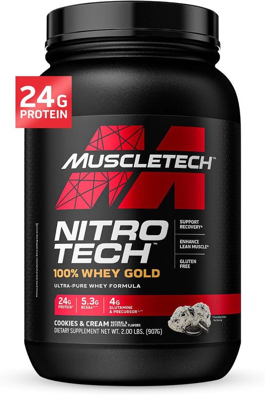 MuscleTech Nitro-Tech Whey Gold Protein Powder, Whey Isolate Smoothie Mix, Cookies & Cream, 2lb - 28 Servings