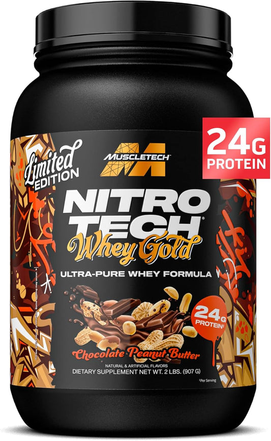 MuscleTech Nitro-Tech Whey Protein Isolate Smoothie Mix (Chocolate Peanut Butter, 2LB) - 24g Protein for Lean Muscle & Fast Recovery - Gluten-Free Formula for Men & Women
