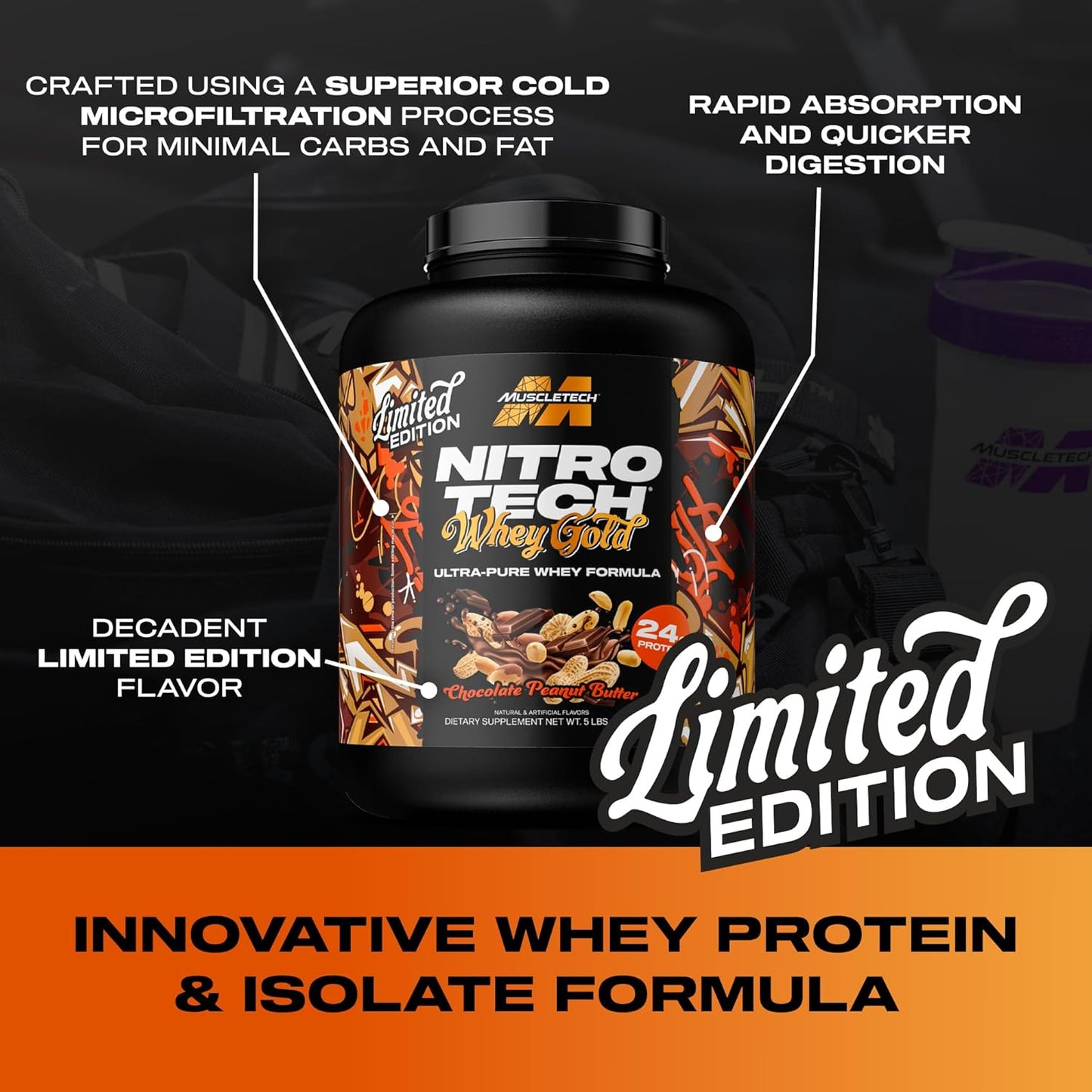 MuscleTech Nitro-Tech Whey Protein Isolate Smoothie Mix (Chocolate Peanut Butter, 2LB) - 24g Protein for Lean Muscle & Fast Recovery - Gluten-Free Formula for Men & Women