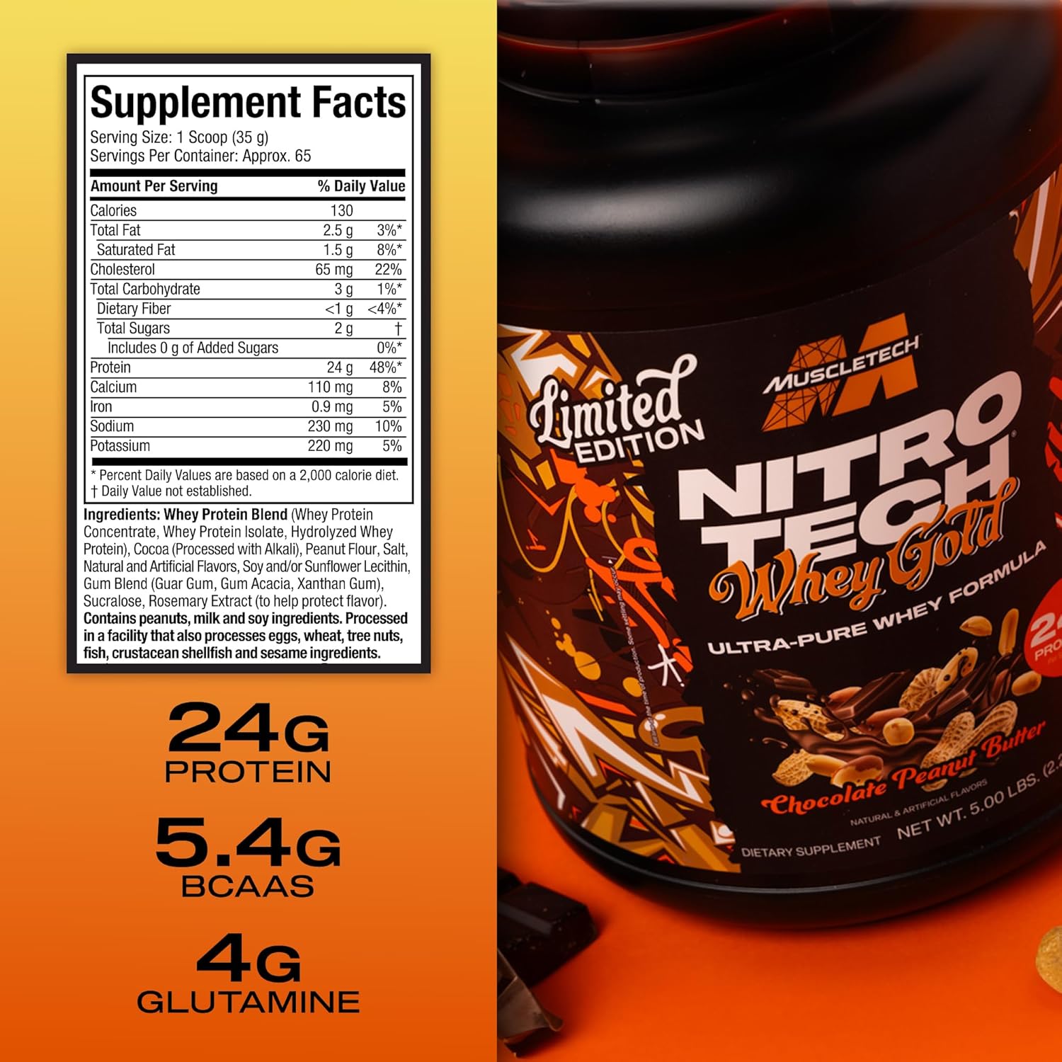 MuscleTech Nitro-Tech Whey Protein Isolate Smoothie Mix (Chocolate Peanut Butter, 2LB) - 24g Protein for Lean Muscle & Fast Recovery - Gluten-Free Formula for Men & Women