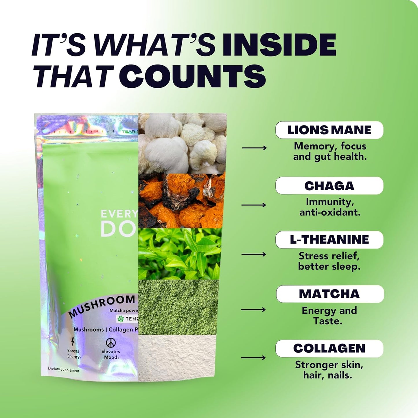 Mushroom Coffee & Matcha Bundle with Collagen, Chaga, Lions Mane, L-Theanine - 30 Servings for Focus, Energy, Digestion, Skin & Immunity