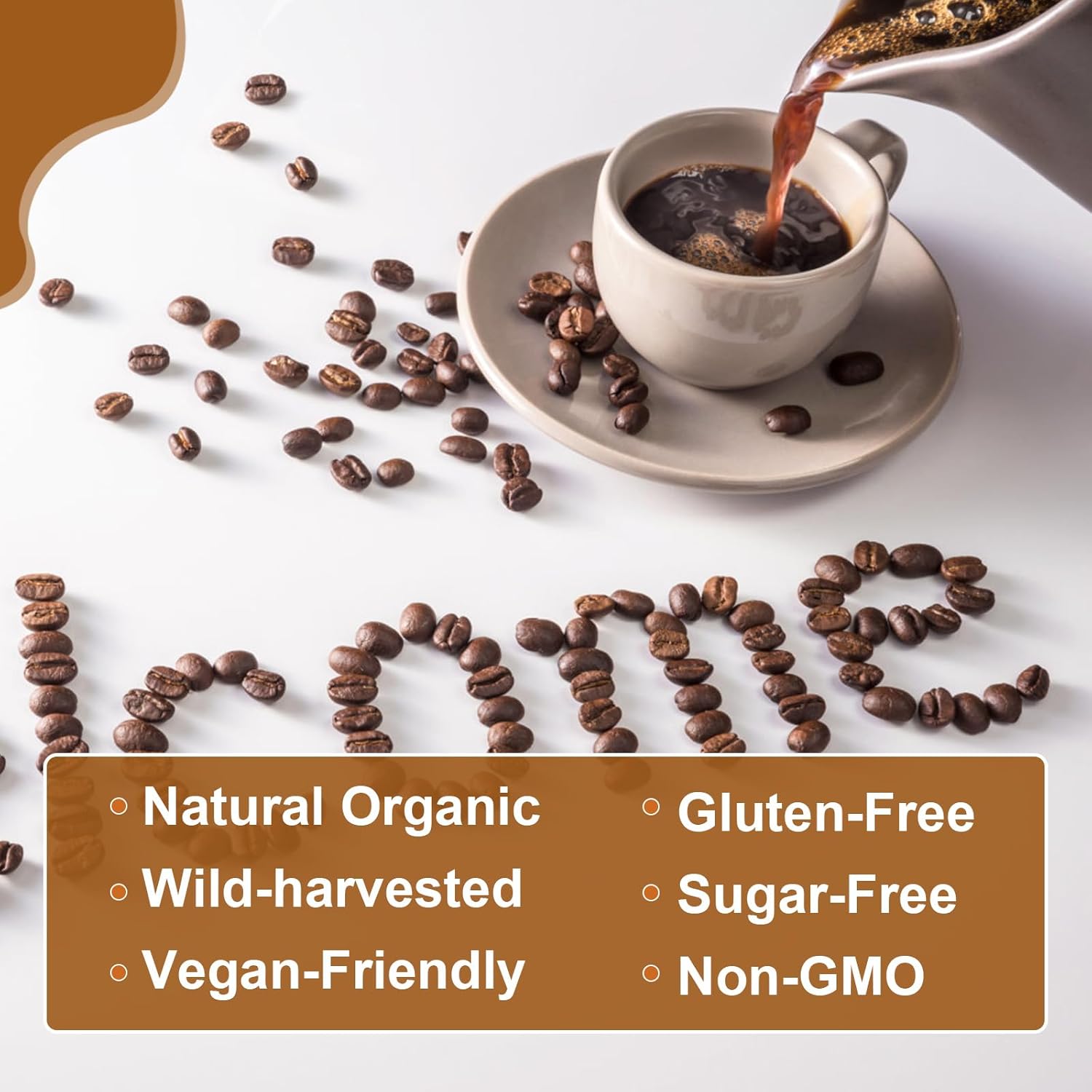 Mushroom Coffee Powder with Lion's Mane, Reishi, Chaga, Cordyceps, Turkey Tail - Immunity and Gut Health Support