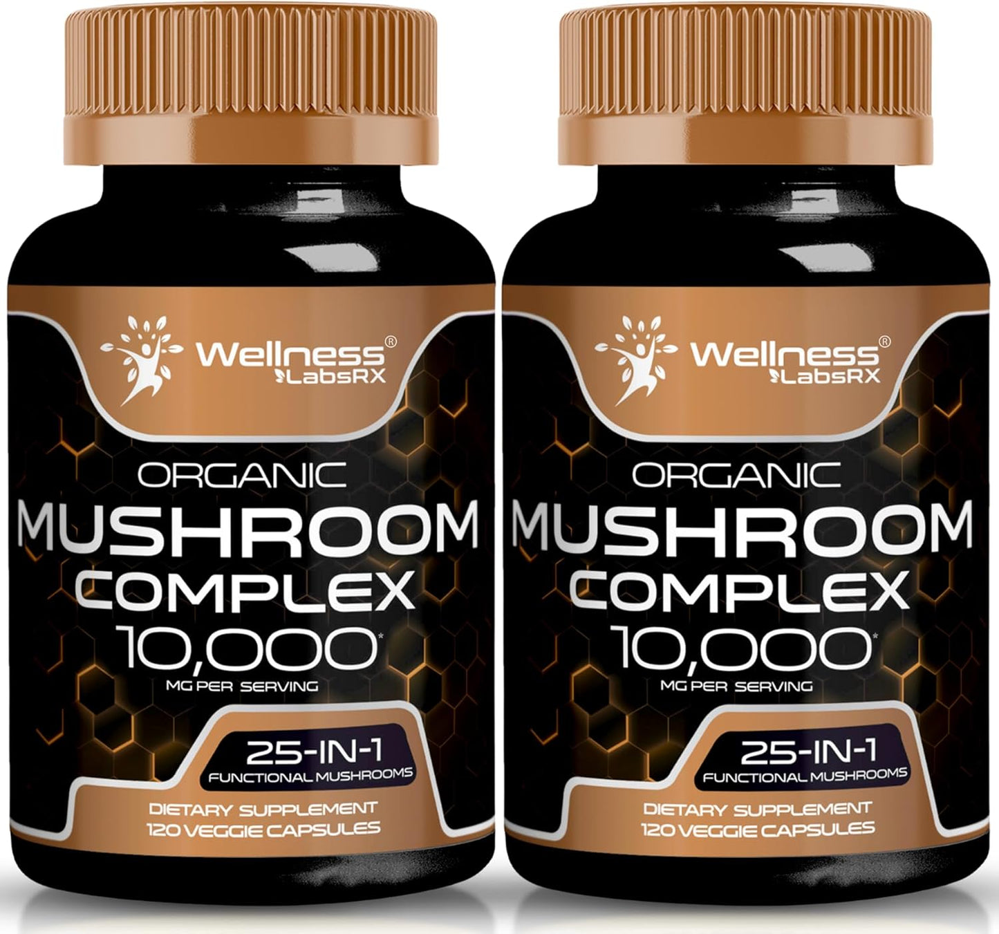 Mushroom Complex Capsules 1000mg - Lions Mane, Turkey Tail, Cordyceps, Reishi - 2 Pack by WELLNESS LABSRX