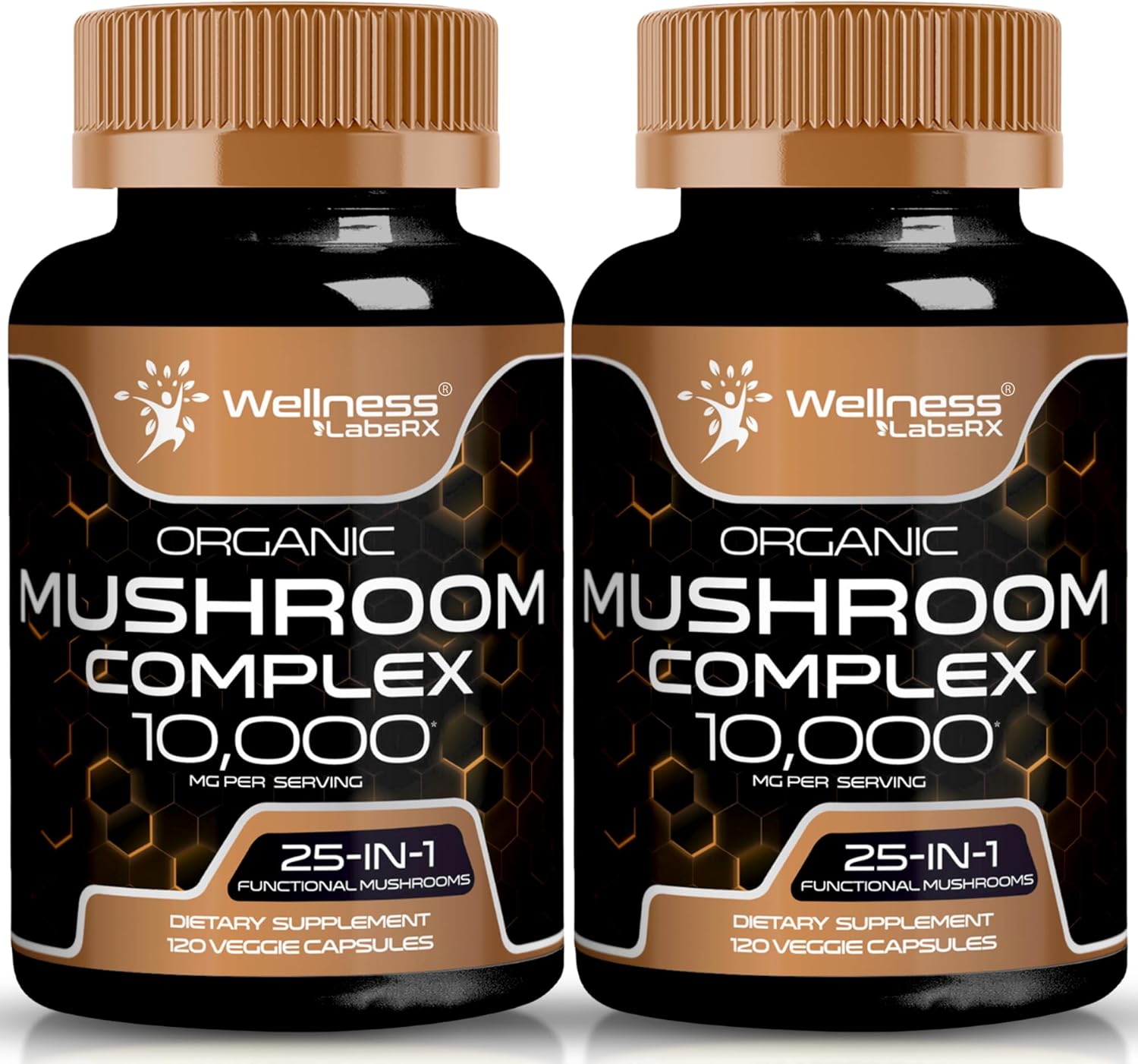 Mushroom Complex Capsules 1000mg - Lions Mane, Turkey Tail, Cordyceps, Reishi - 2 Pack by WELLNESS LABSRX