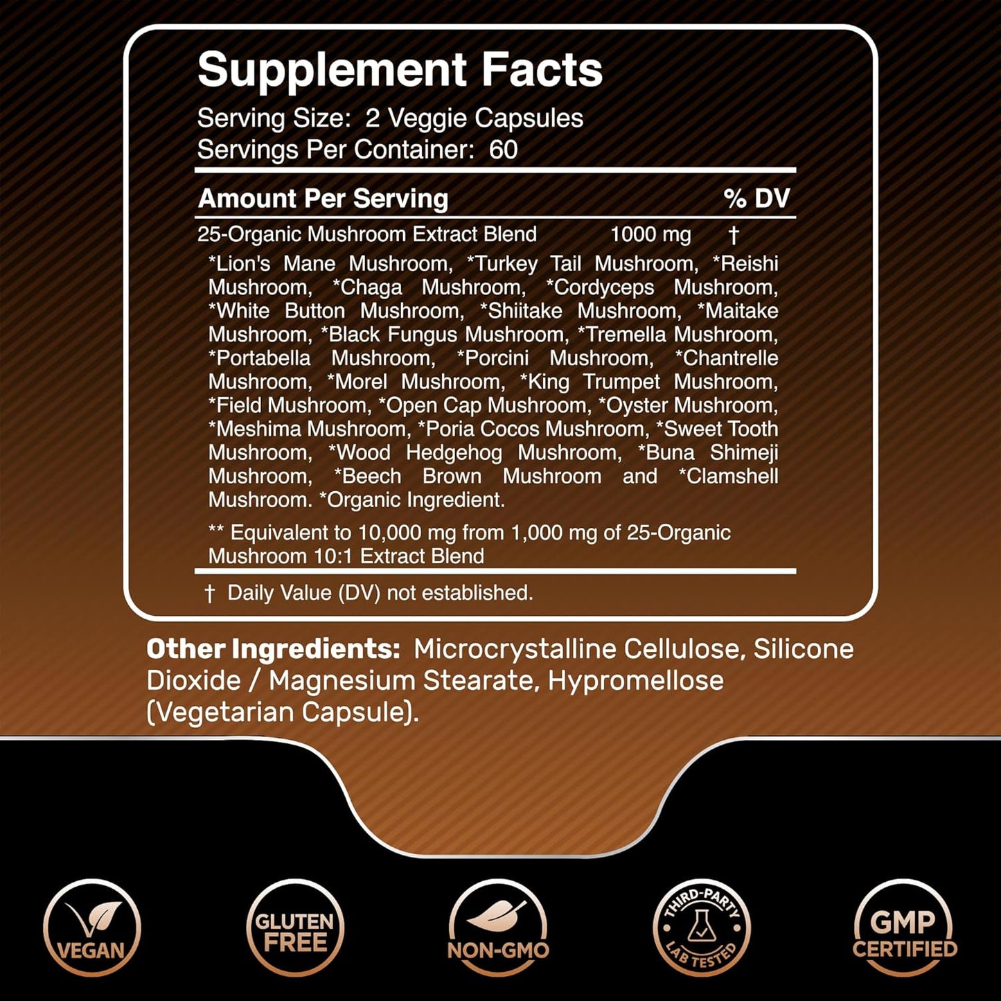 Mushroom Complex Capsules 1000mg - Lions Mane, Turkey Tail, Cordyceps, Reishi - 2 Pack by WELLNESS LABSRX