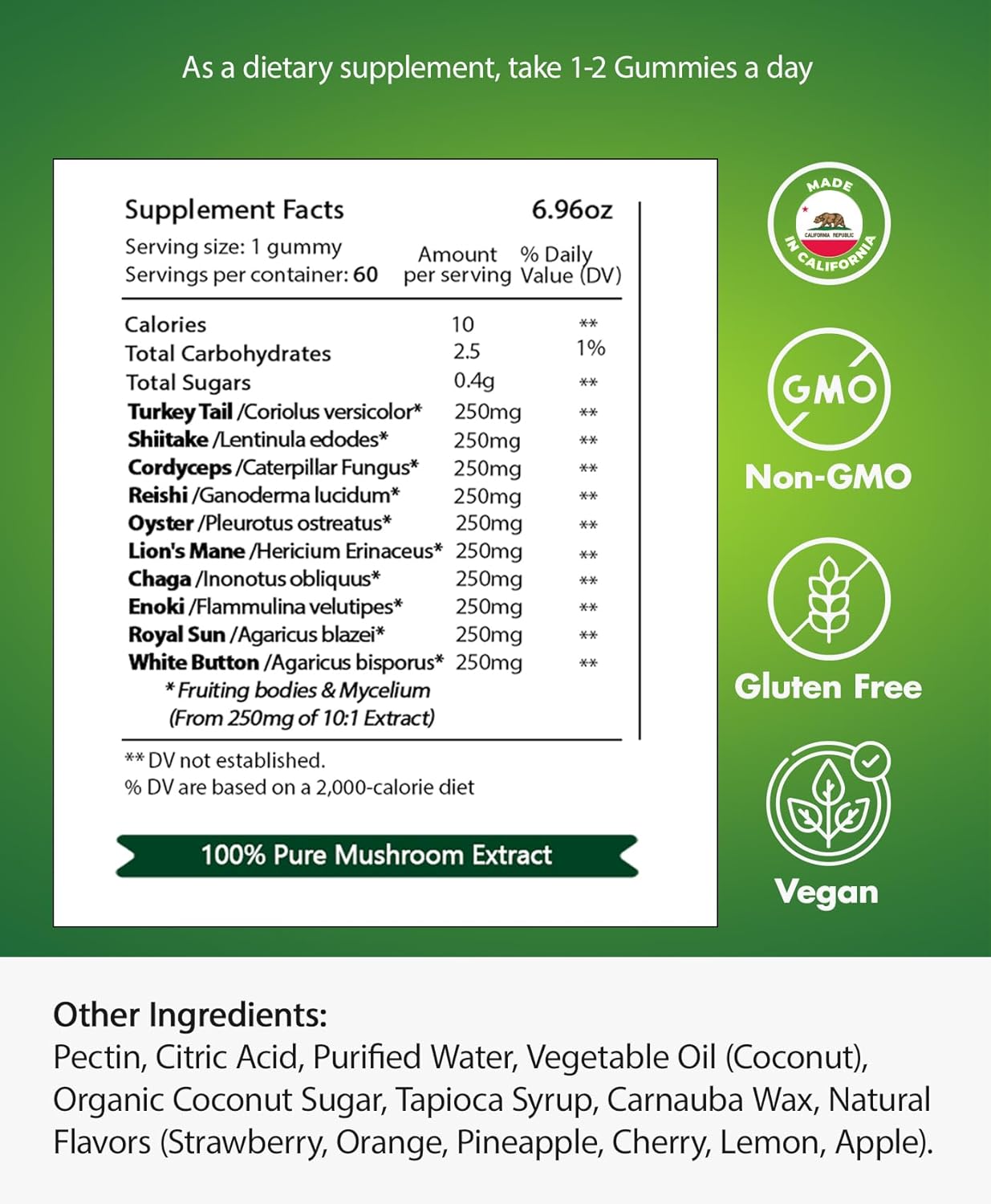 Mushroom Gummies for Adults - Lions Mane & 10-Blend Complex Reishi, Chaga, Cordyceps, Turkey Tail - BIO VITALICA Supplement - BoostGo Australia