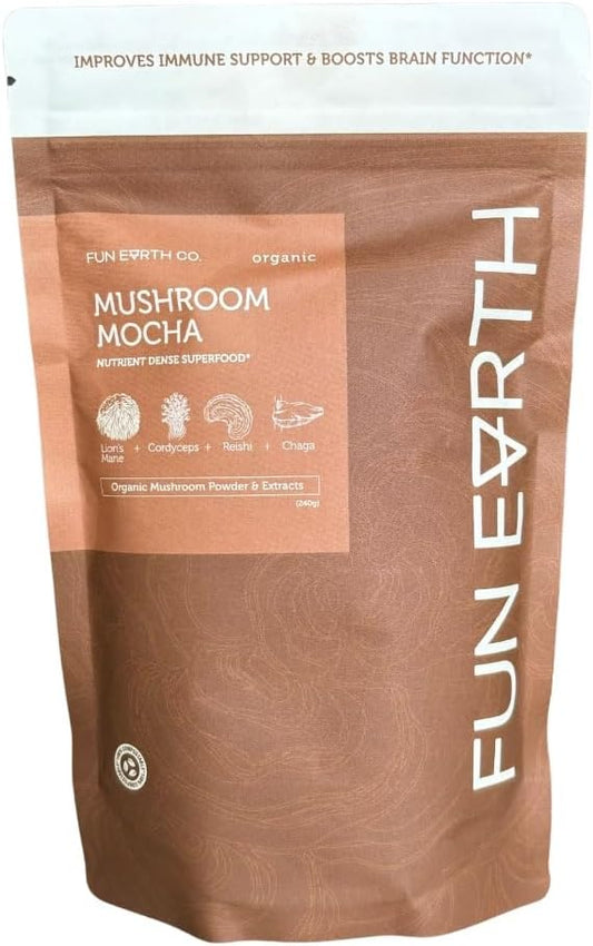 Mushroom Mocha Adaptogen Blend with Lions Mane, Chaga, Cordyceps, and Reishi - Immune Support Powder with Cacao and Vanilla - 8.47oz Bag (30 Servings)