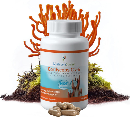 Mushroom Science Cordyceps CS-4 Capsules - Full Spectrum Extract for Energy & Endurance - Vegetarian - 400mg, 90 CT