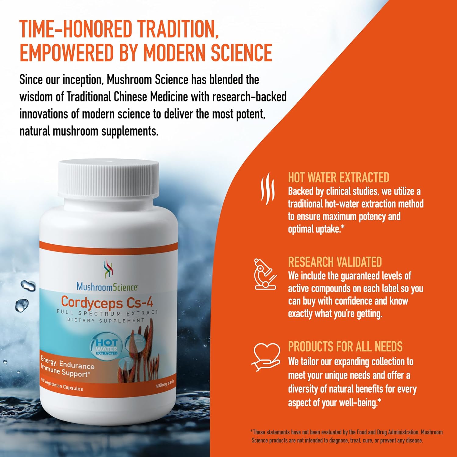 Mushroom Science Cordyceps CS-4 Capsules - Full Spectrum Extract for Energy & Endurance - Vegetarian - 400mg, 90 CT