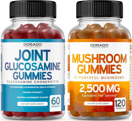 Mushroom Supplement Gummies Combo Pack - Glucosamine Chondroitin (60 ct) and Mushroom (120 ct) by DORADO NUTRITION