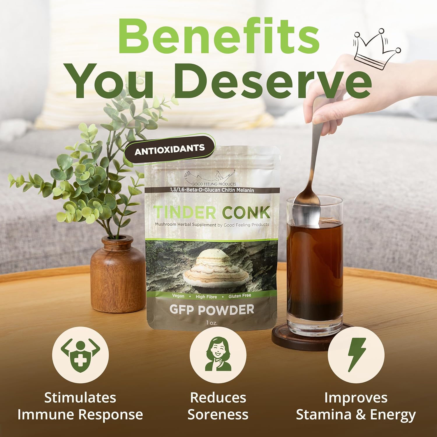 Mushroom Supplement Powder for Immune Support - Good Feeling Products for Men & Women