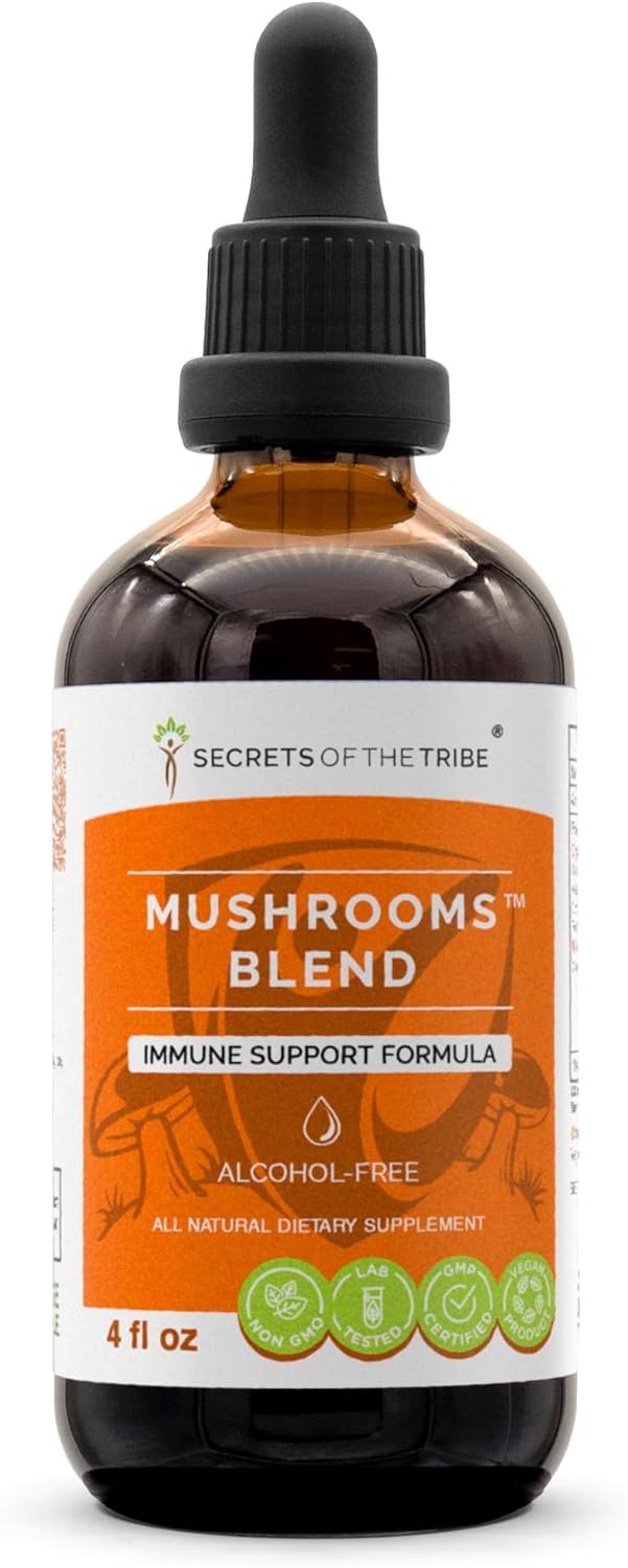 Mushrooms Blend Alcohol-Free Herbal Extract Immune Support Formula 4 OZ by Secrets of the Tribe