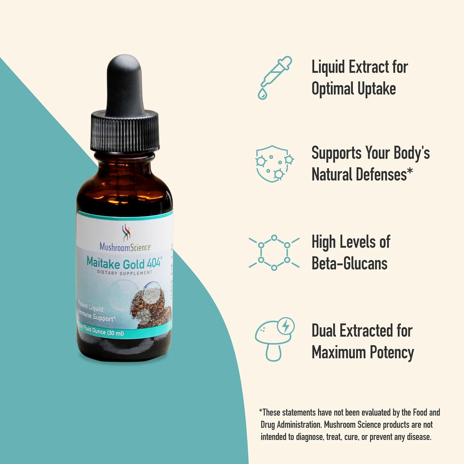 MushroomScience MaitakeGold 404 Liquid Extract Supplement for Health Defense, Natural Dietary Support - 1 Oz, 180 Servings