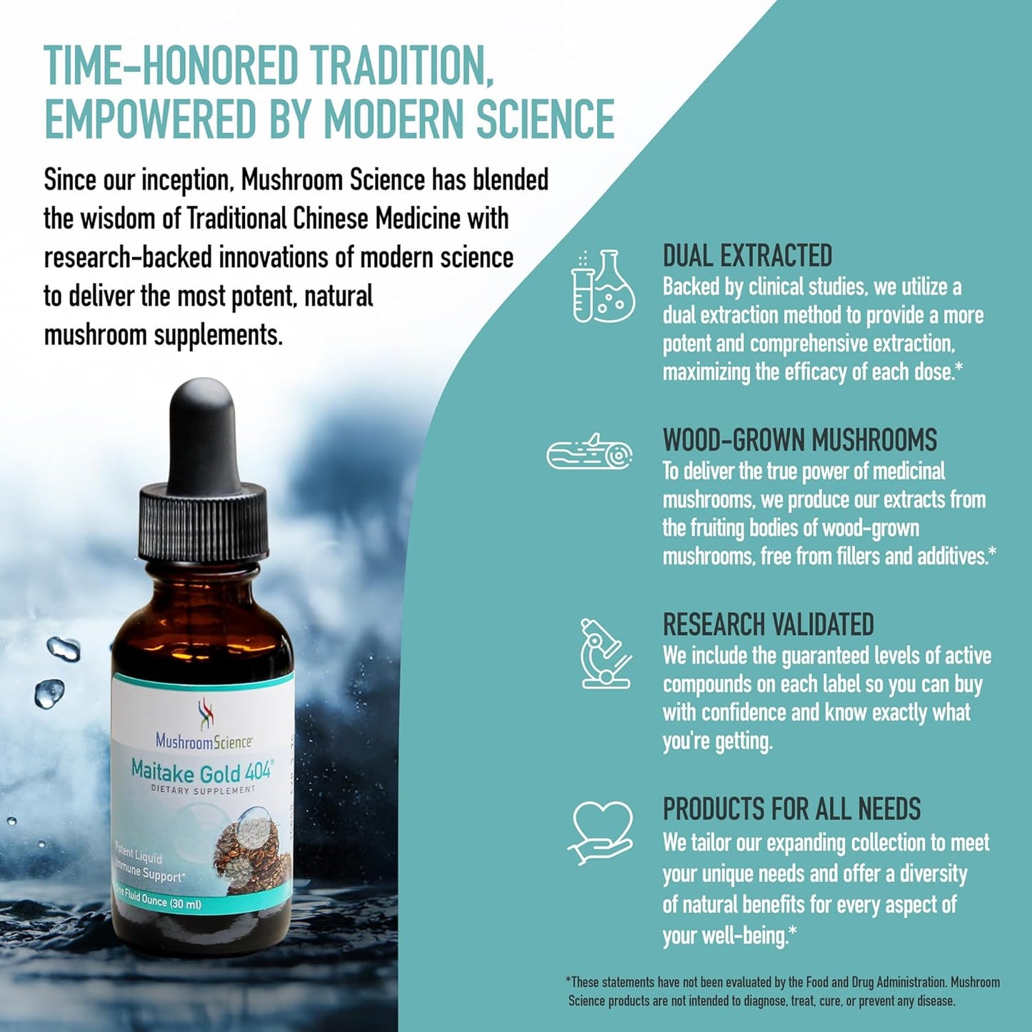 MushroomScience MaitakeGold 404 Liquid Extract Supplement for Health Defense, Natural Dietary Support - 1 Oz, 180 Servings