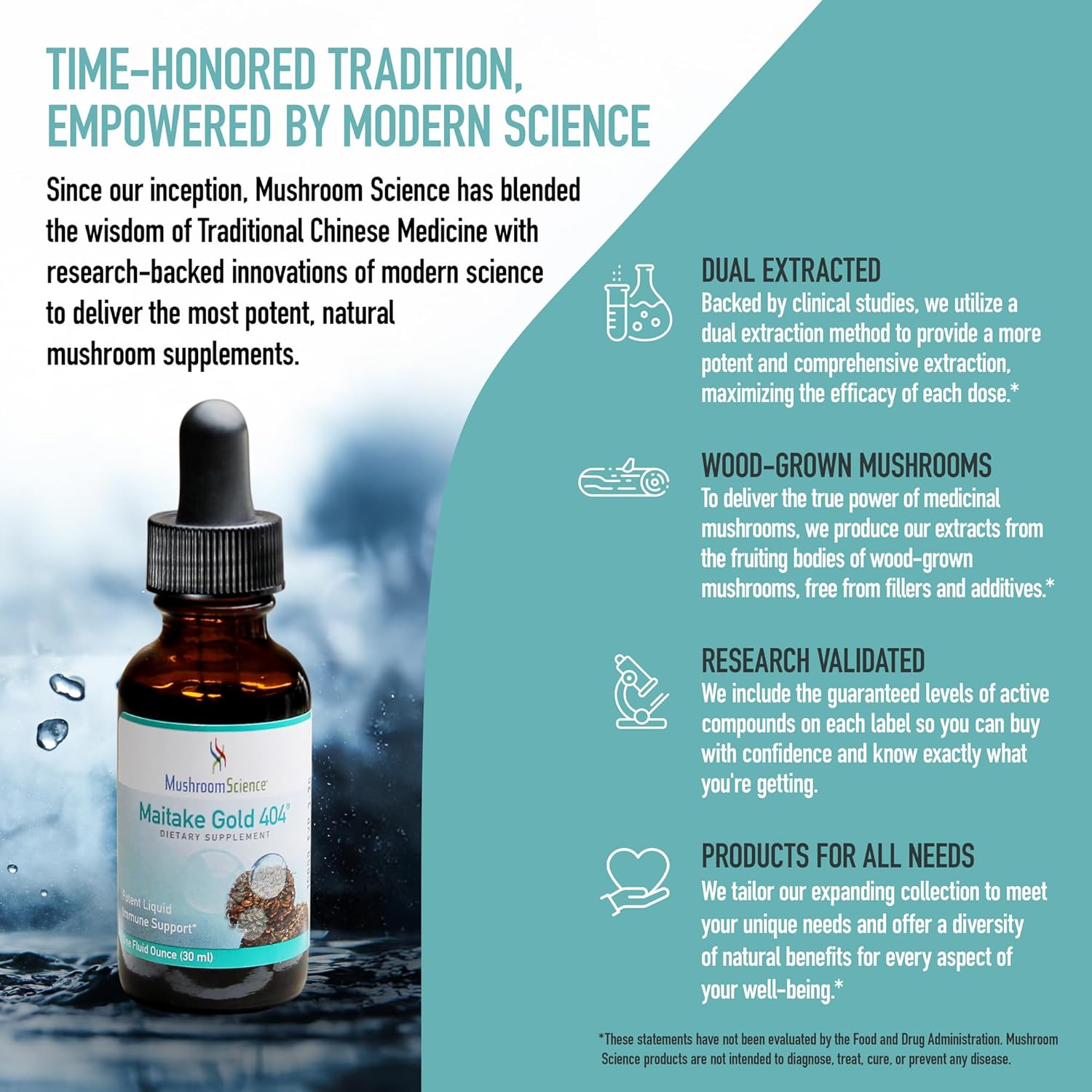 MushroomScience MaitakeGold 404 Liquid Extract Supplement for Health Defense, Natural Dietary Support - 1 Oz, 180 Servings