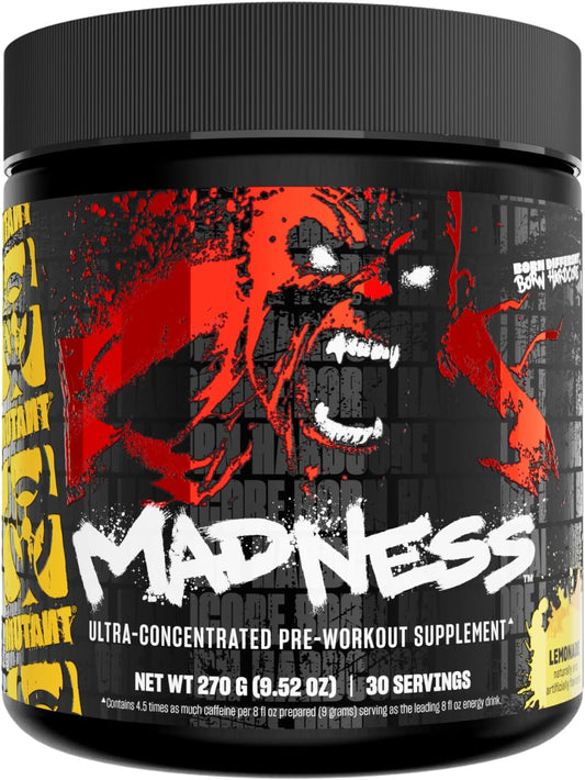 Mutant Madness Lemonade Pre Workout Powder with L-Citrulline, Beta-Alanine, Taurine, and L-Tyrosine for Performance and Pump Boost