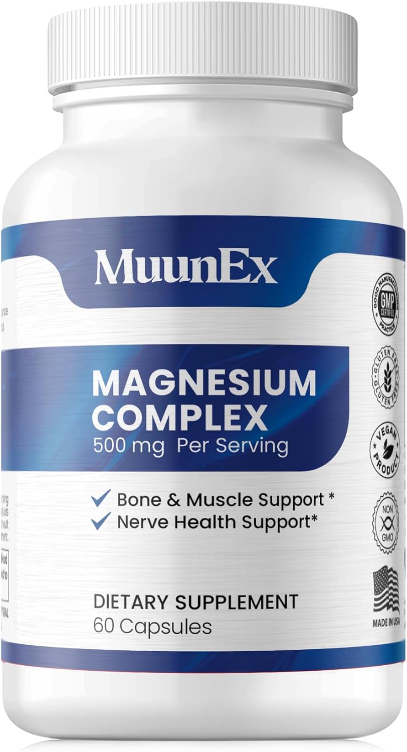 MuunEx High Absorption Magnesium Complex - Enhanced Formula for Muscles, Nerves, and Energy - 60 Vegan Capsules
