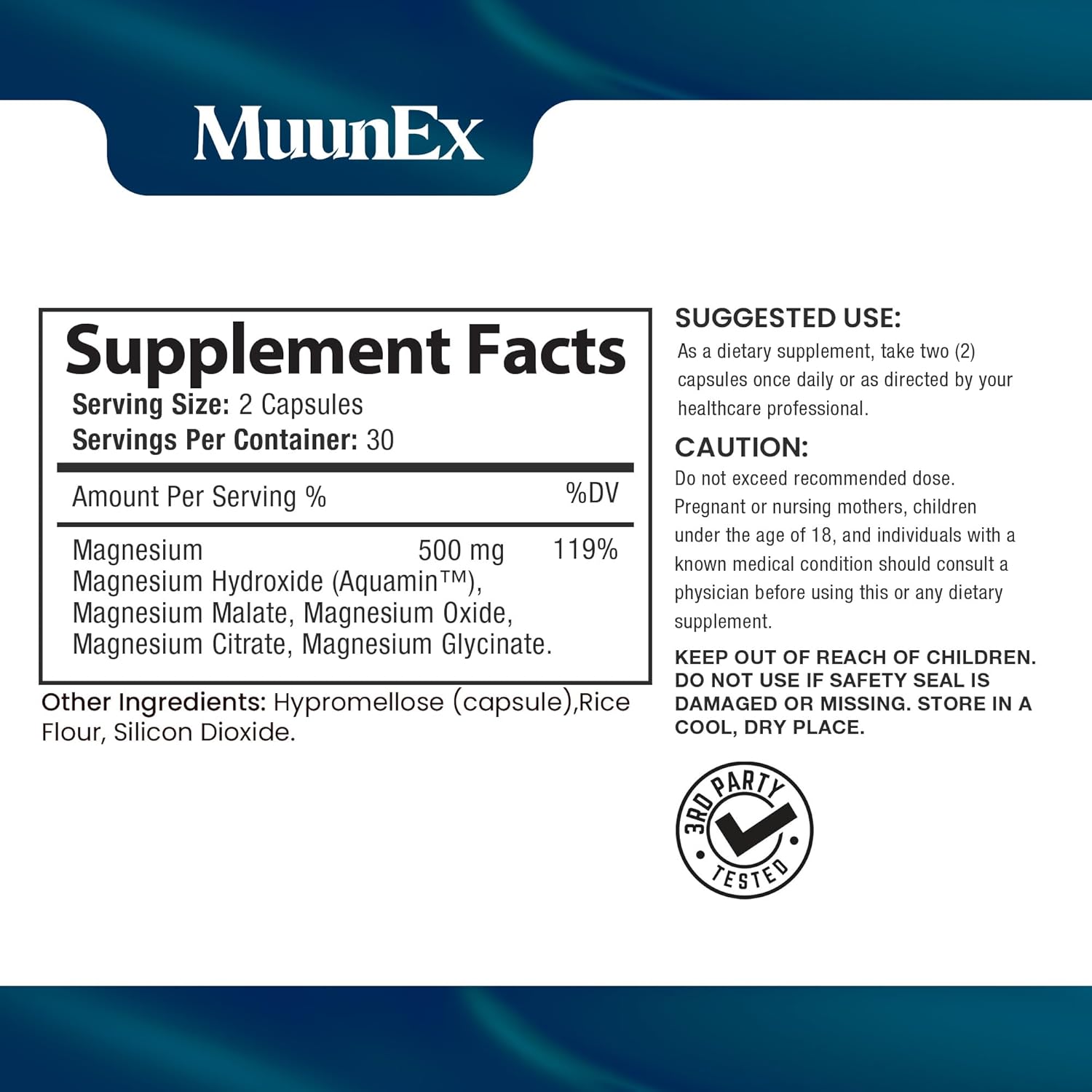 MuunEx High Absorption Magnesium Complex - Enhanced Formula for Muscles, Nerves, and Energy - 60 Vegan Capsules