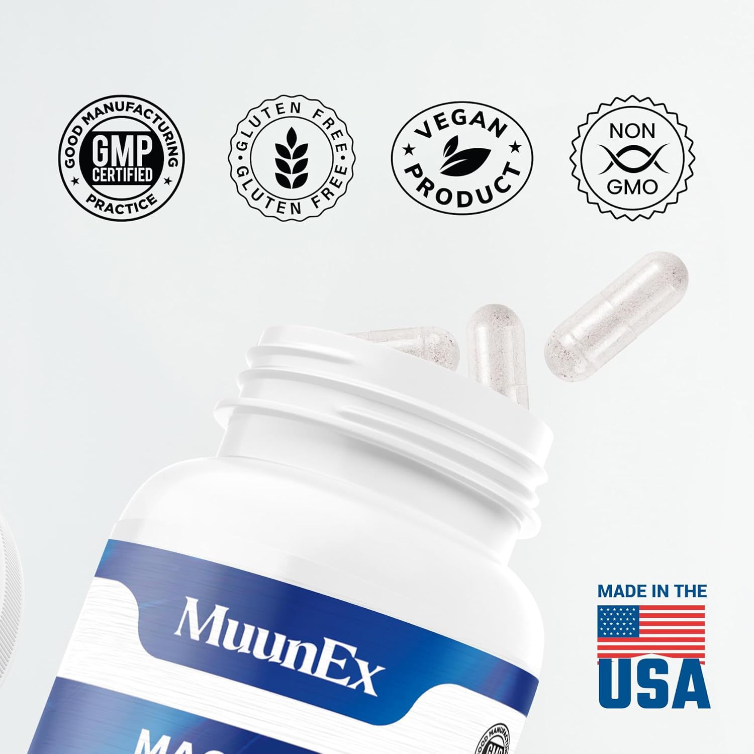 MuunEx High Absorption Magnesium Complex - Enhanced Formula for Muscles, Nerves, and Energy - 60 Vegan Capsules