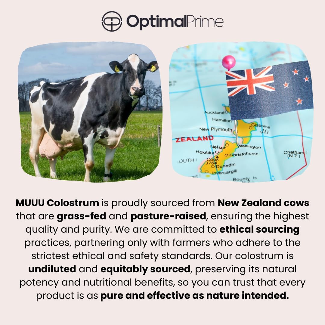 MUUU Bovine Colostrum Supplement Powder for Gut Health, Immune Support, Hair, Skin, Nails - Unflavored, 120 Servings