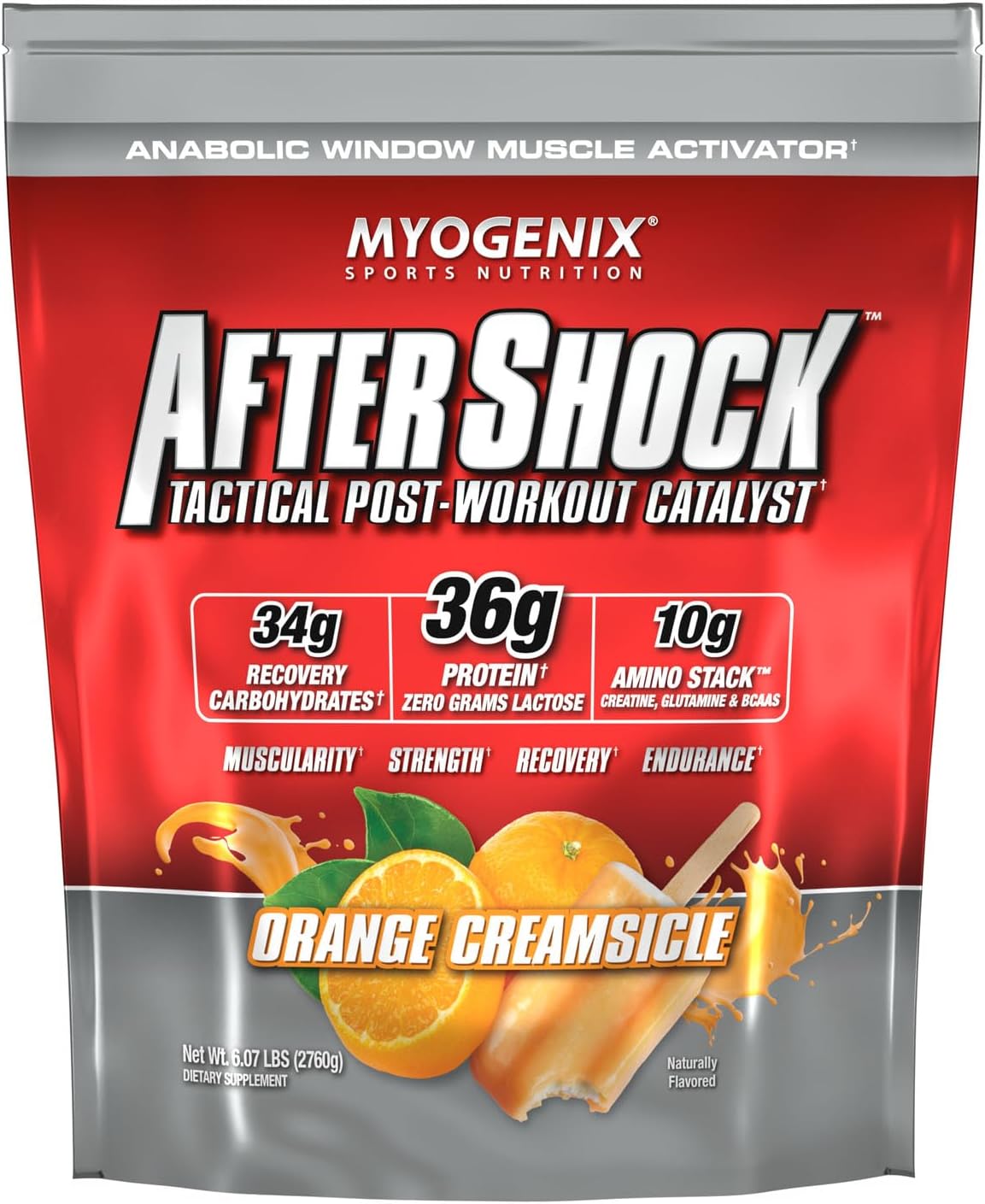 Myogenix Aftershock Post Workout Protein Powder - Anabolic Whey Protein with Mass-Building Carbs, Amino Stack, Creatine, Glutamine, BCAAs - Orange Creamsicle 6 LBS
