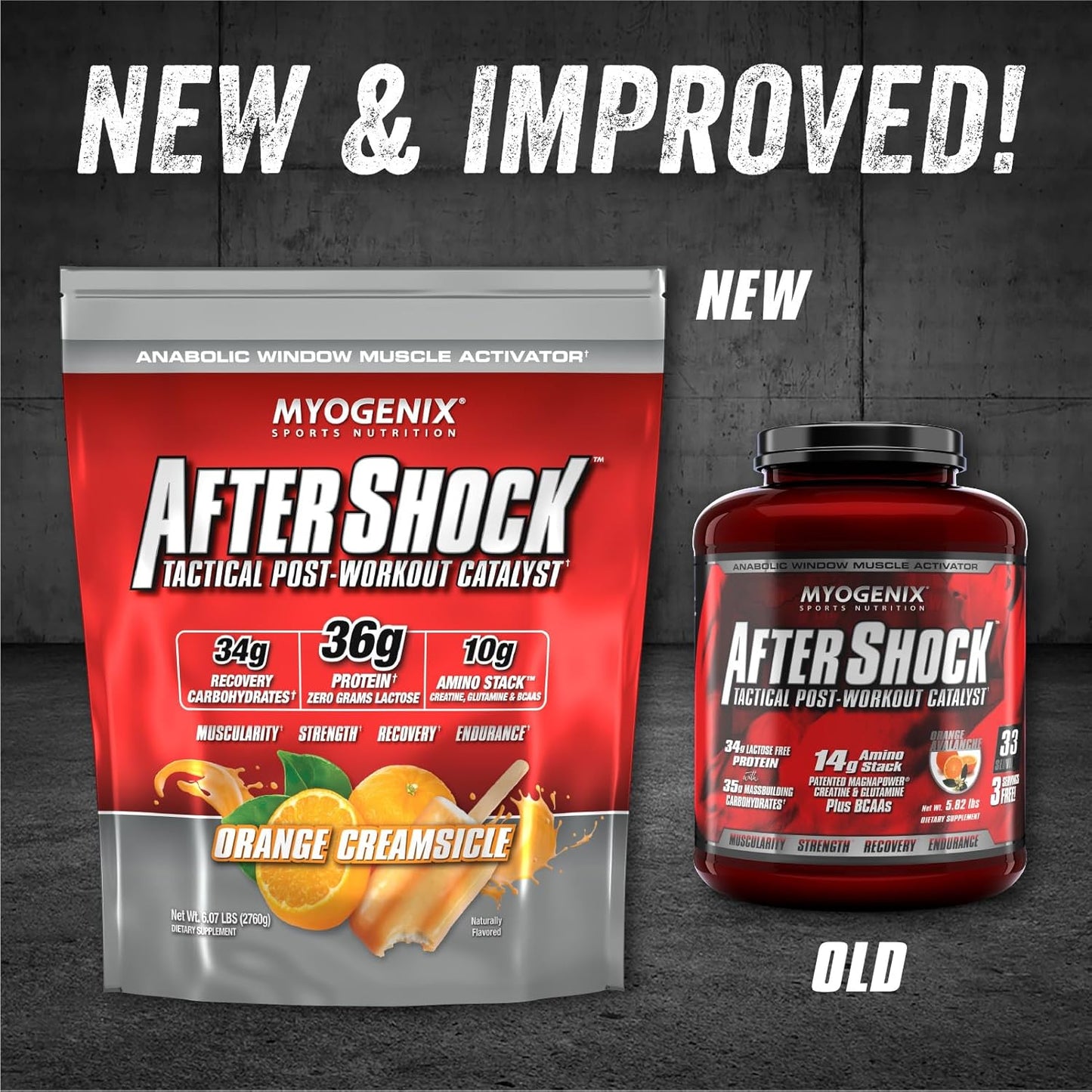 Myogenix Aftershock Post Workout Protein Powder - Anabolic Whey Protein with Mass-Building Carbs, Amino Stack, Creatine, Glutamine, BCAAs - Orange Creamsicle 6 LBS