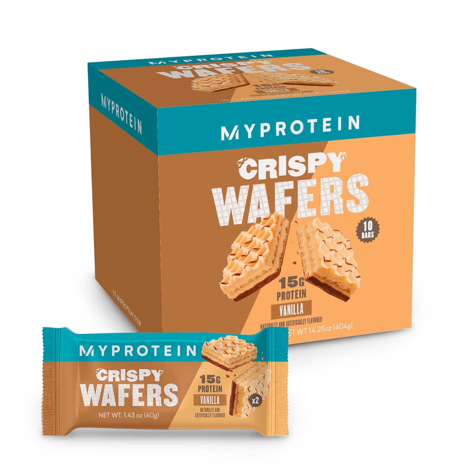 Myprotein Vanilla Protein Wafers: 15g High-Protein Snacks, Box of 10 Packs