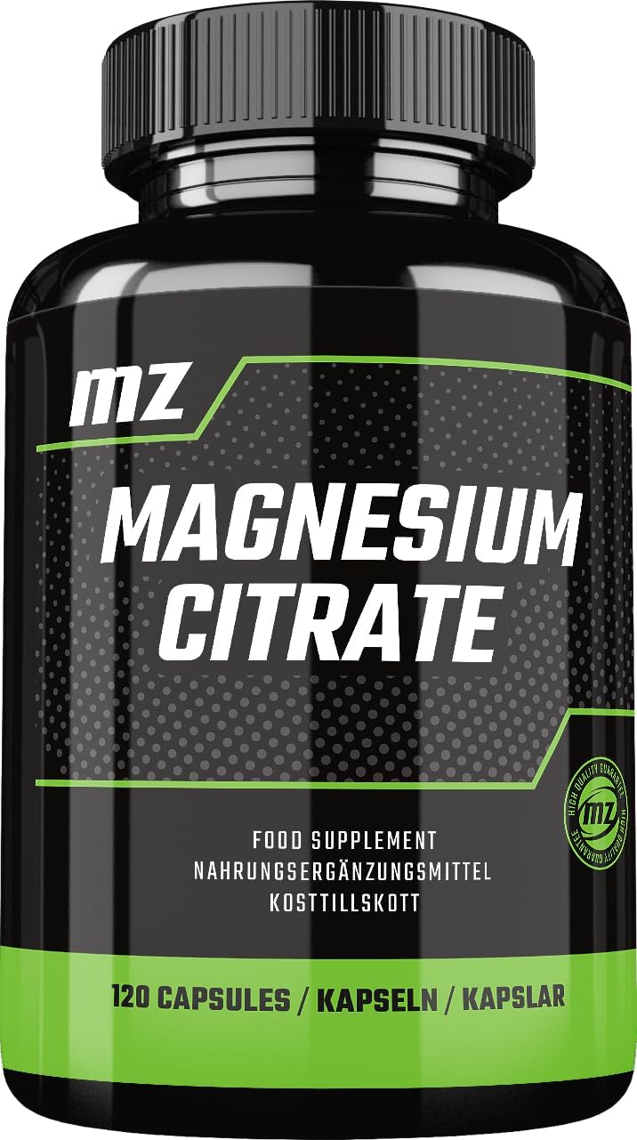 MZ Magnesium Citrate with Vitamin B6 Capsules - 120mg + 3mg P-5-P - 120 Vegan Capsules - Organic Magnesium for Bone Strength and Nervous System Support - 4 Months Supply